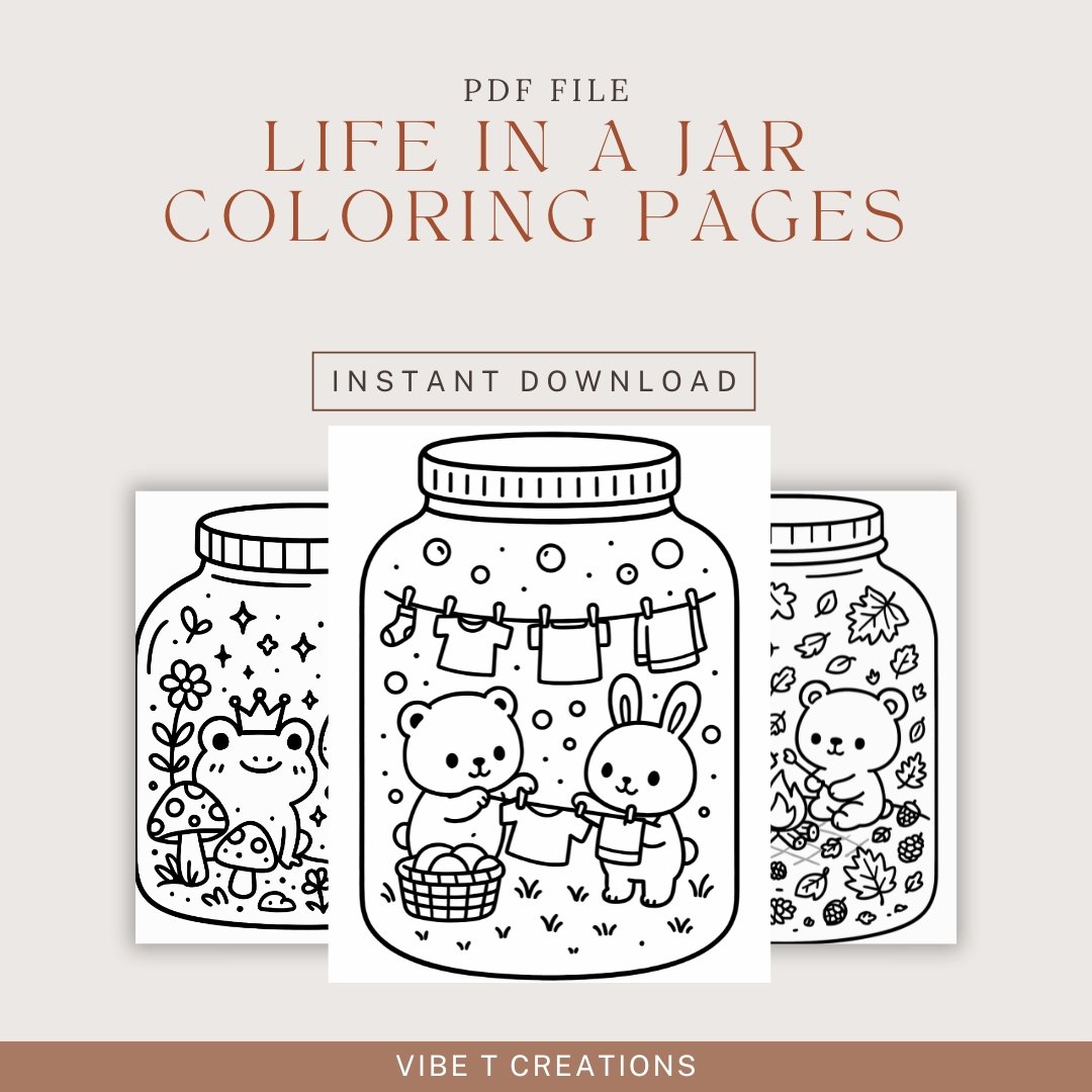 Bold and Easy Coloring Book, Life in a Jar Coloring Pages, Cute Kawaii Jars Coloring, Relaxing Activity for Adults and Kids, Stress Relief