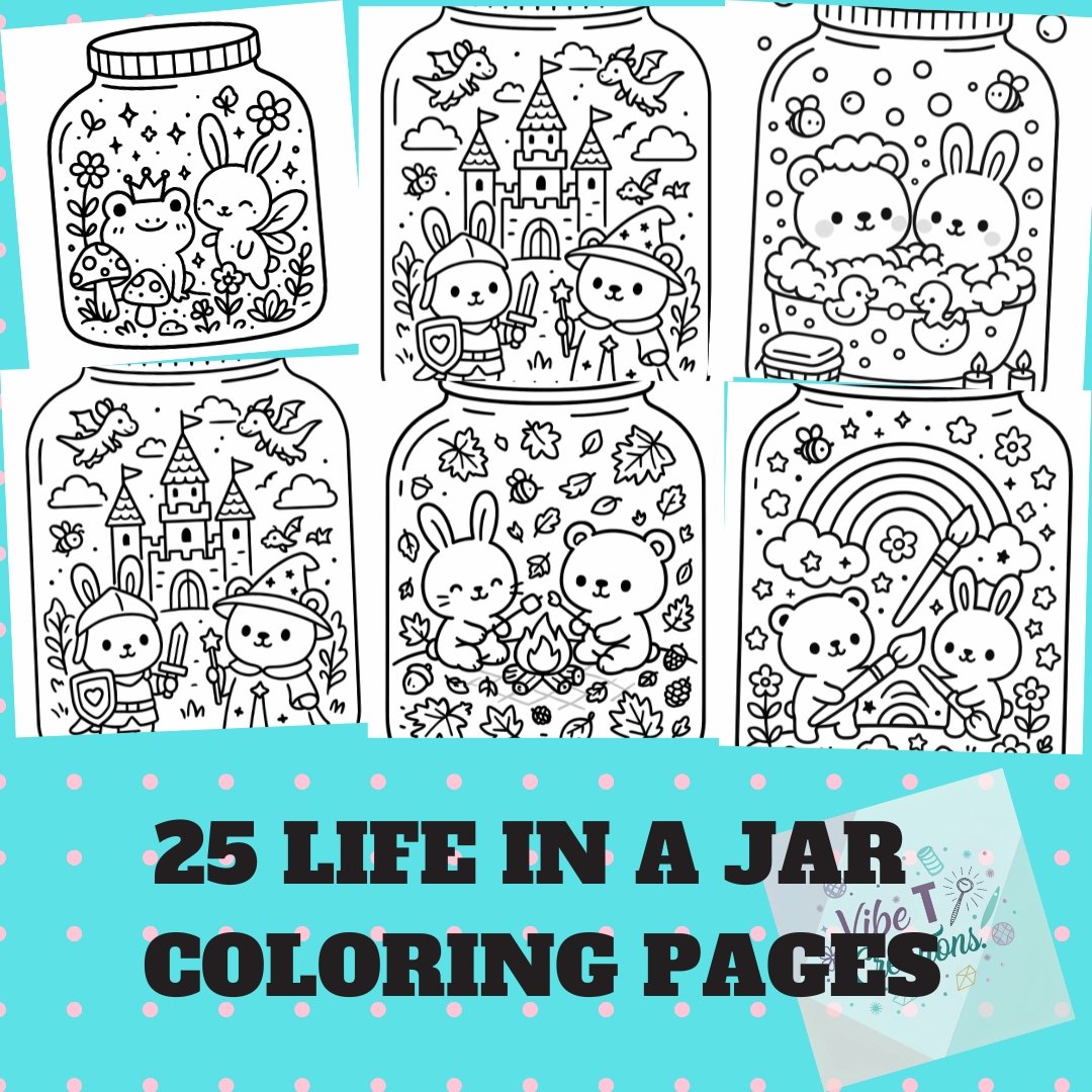 Bold and Easy Coloring Book, Life in a Jar Coloring Pages, Cute Kawaii Jars Coloring, Relaxing Activity for Adults and Kids, Stress Relief