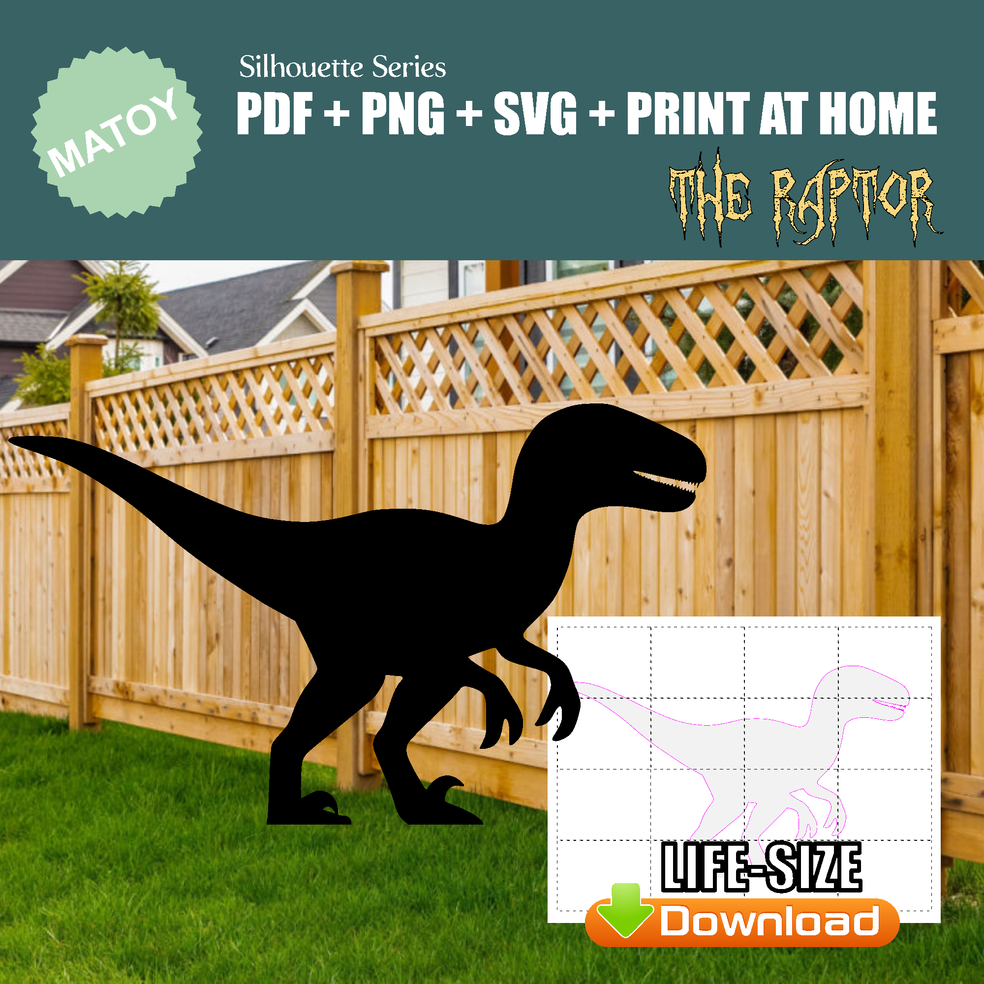 Tracing Raptor Raptor Dinosaur Yard Art Pattern | Trace & Cut Silhouette Stencil ...