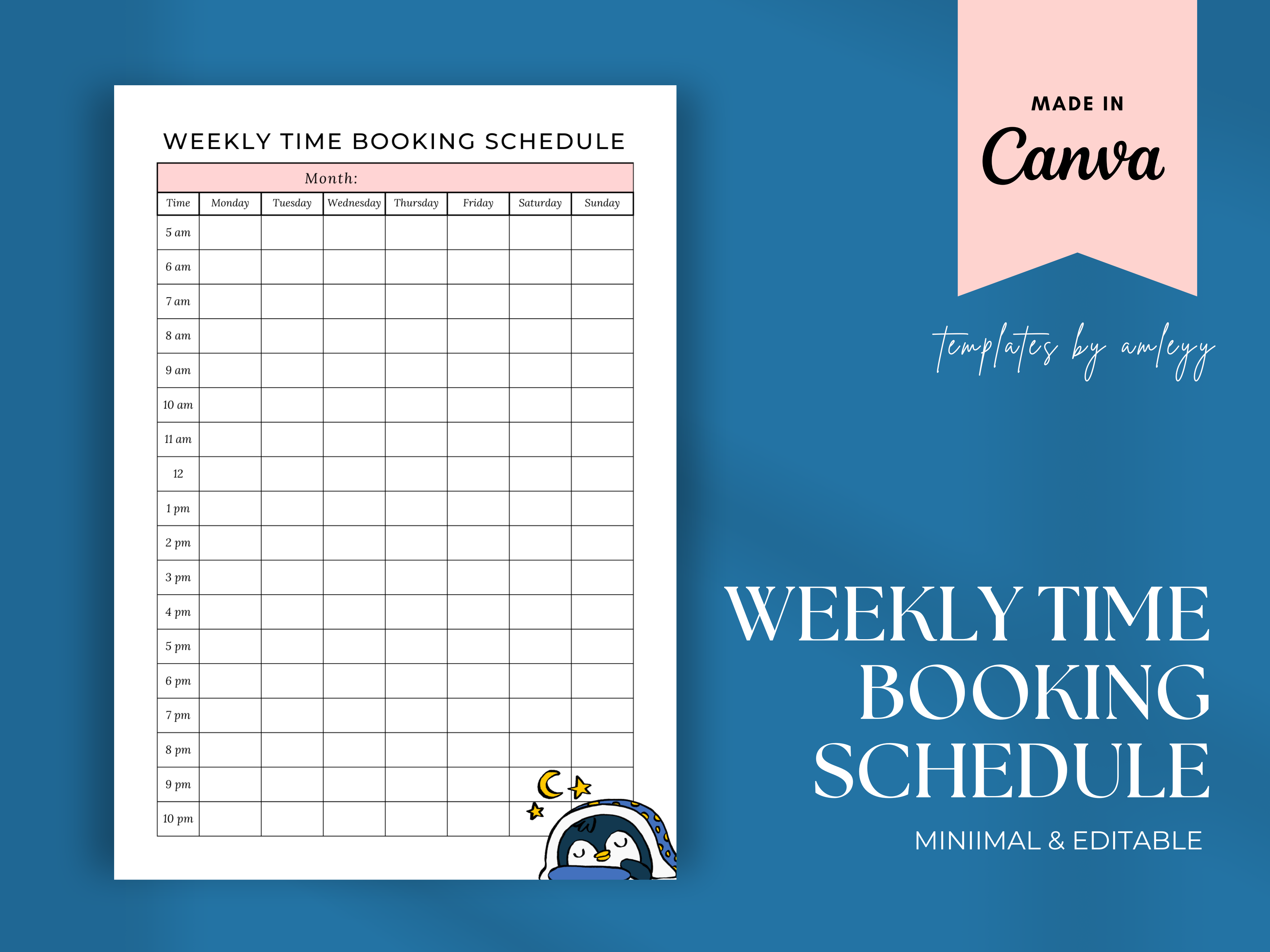 Weekly Time Booking Schedule Planner Template | Printable & Digital ...