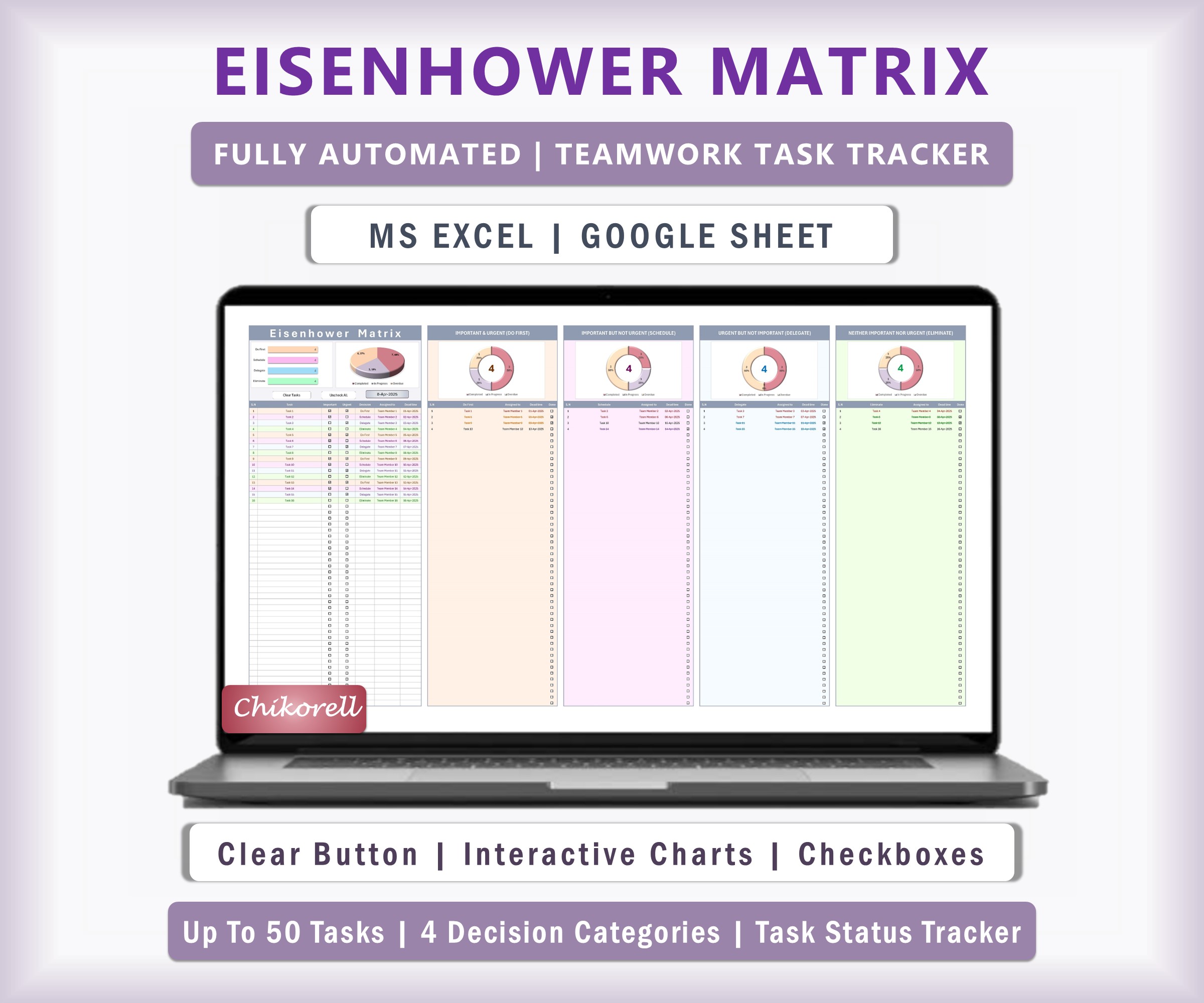 Eisenhower Matrix Excel & Google Spreadsheet | Task Priority Matrix ...