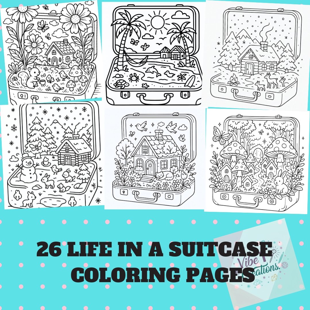 Bold and Easy Coloring Book, Life in a Suitcase Coloring Pages, Cute Kawaii Magical Coloring, Relaxing Activity for Adults, Stress Relief