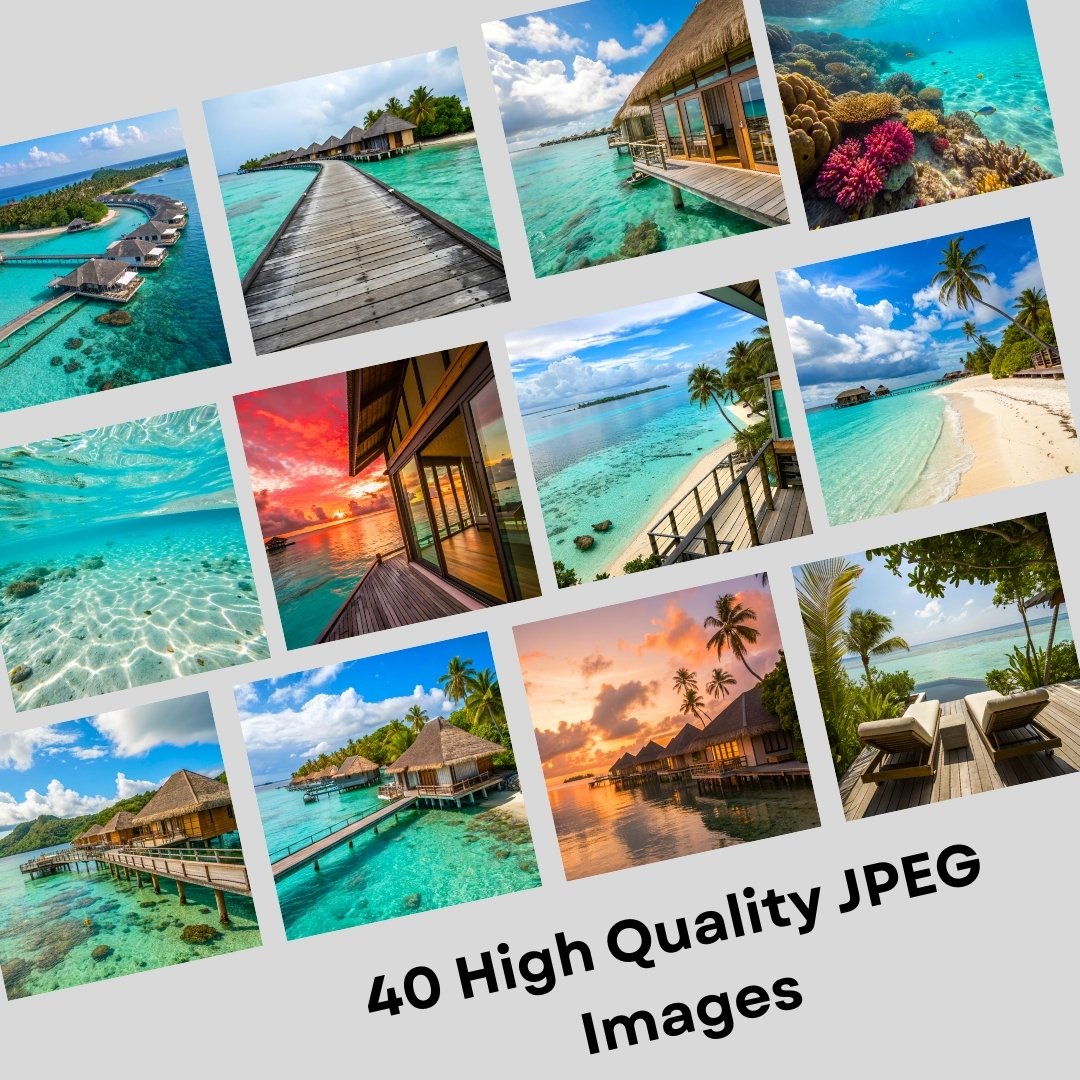 Maldives Stock Photos | PLR MRR | 40 Summer Beach Faceless Stock Photos | Tropical Beach Aesthetic Stock Images | Instagram Reels Cover.