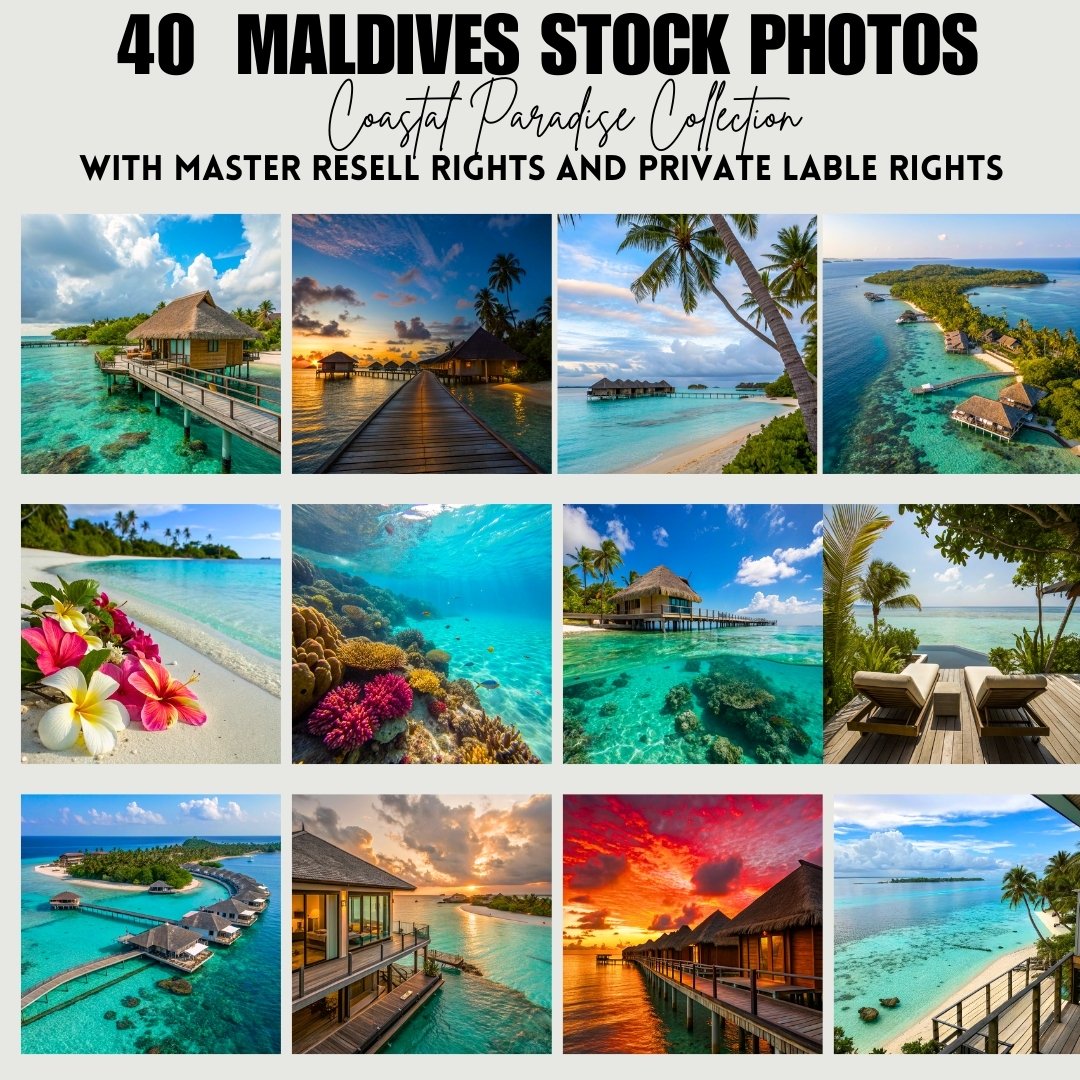 Maldives Stock Photos | PLR MRR | 40 Summer Beach Faceless Stock Photos | Tropical Beach Aesthetic Stock Images | Instagram Reels Cover.