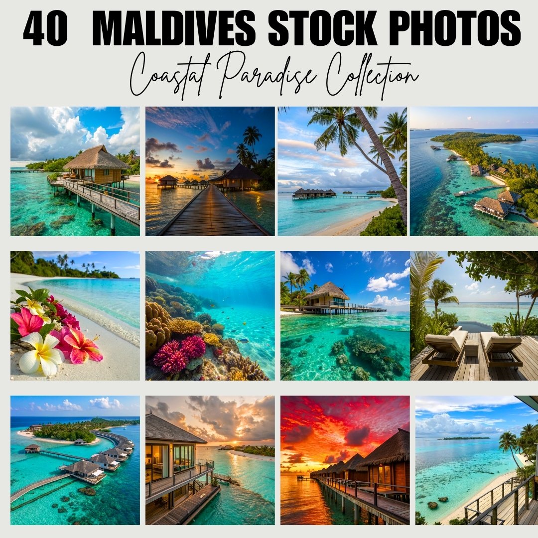 Maldives Stock Photos | PLR MRR | 40 Summer Beach Faceless Stock Photos | Tropical Beach Aesthetic Stock Images | Instagram Reels Cover.