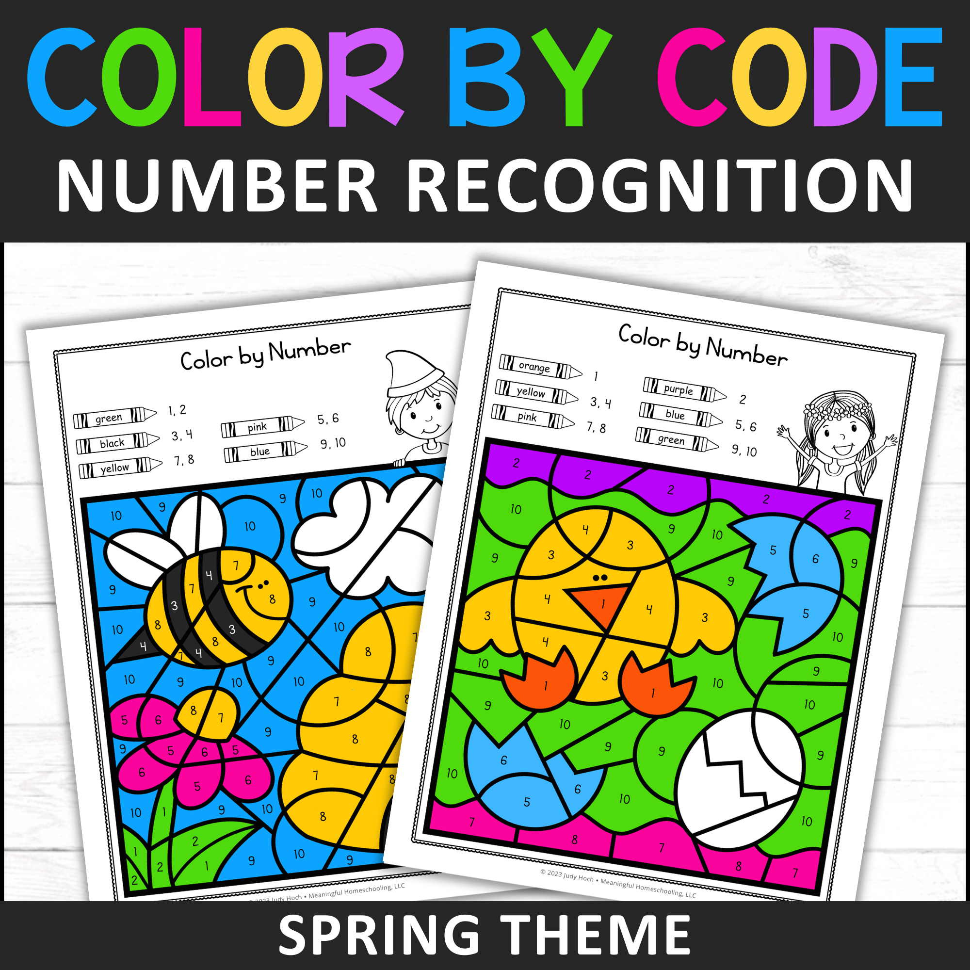Color by Number 1-20 Worksheets (Spring Theme)