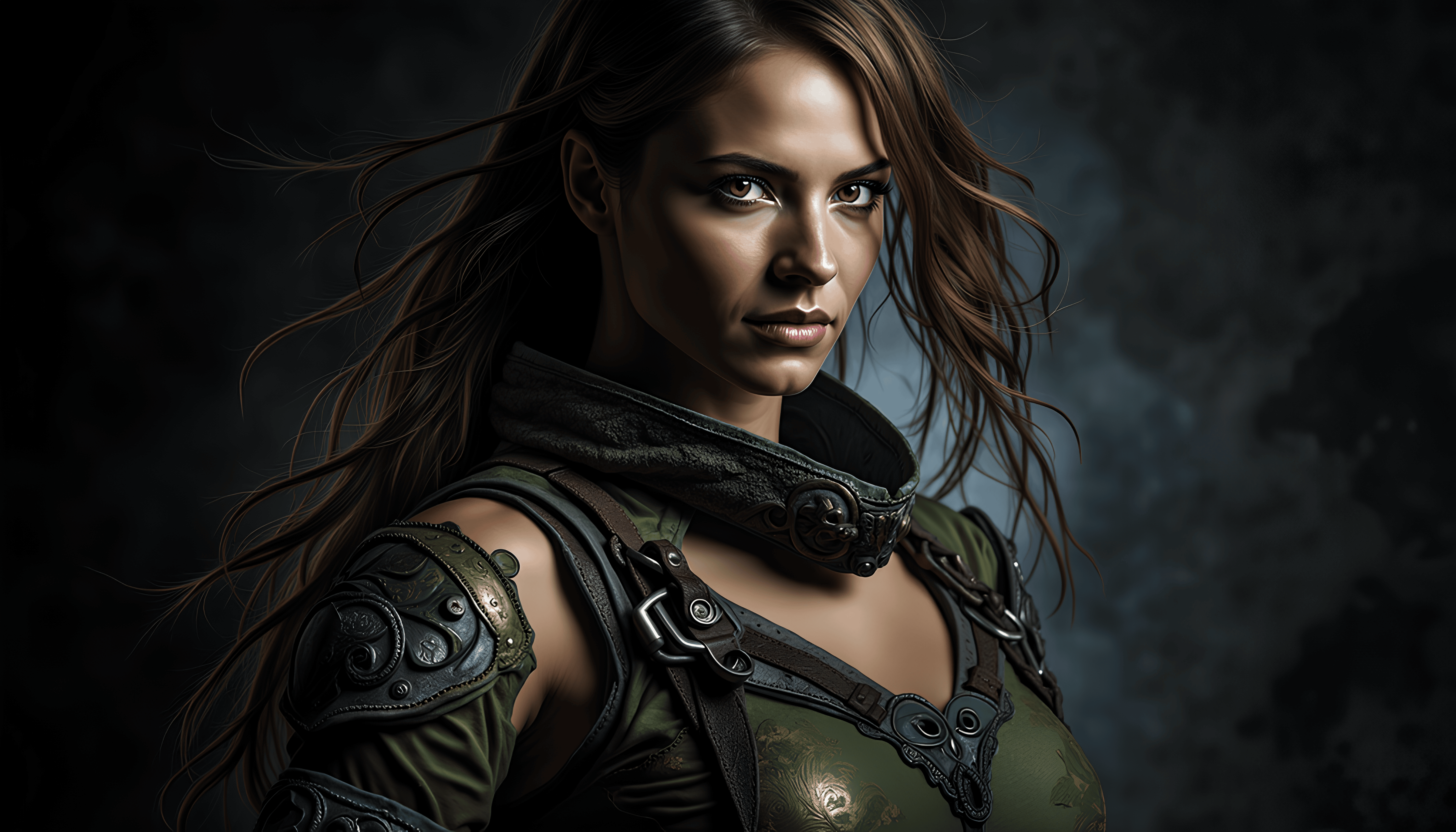 Intergalactic female ninja soldier in the mist of darkness