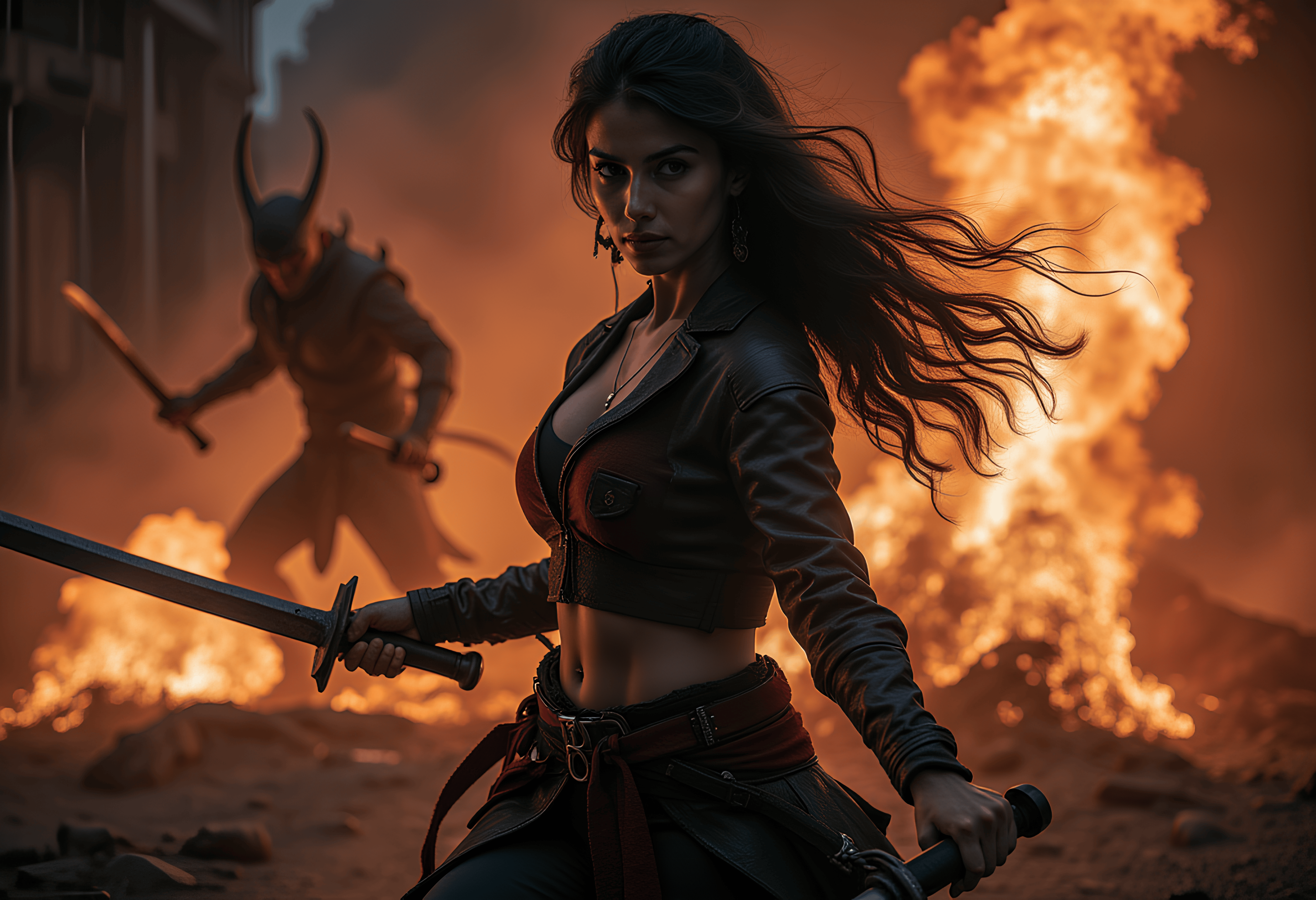 Colombian female ninja fighting against the armies of hell