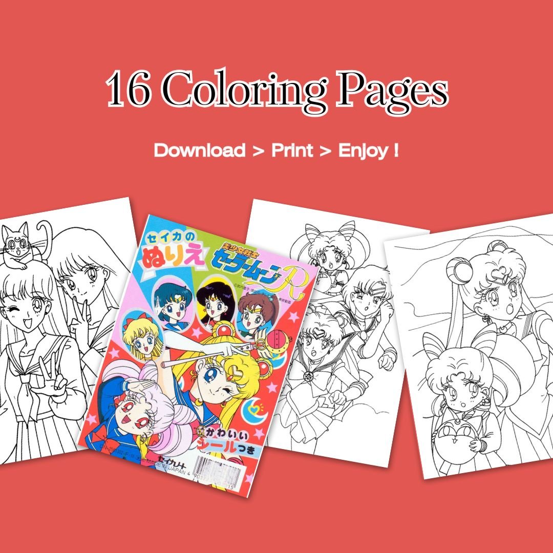 Vintage 90s Sailor Moon coloring book page with Sailor Mercury and Luna – kawaii anime digital printable for otaku fans