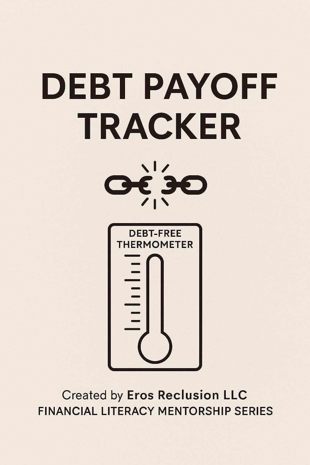 Debt payoff tracker worksheet to organize balances, set payment goals, and visually track progress toward becoming debt-free.