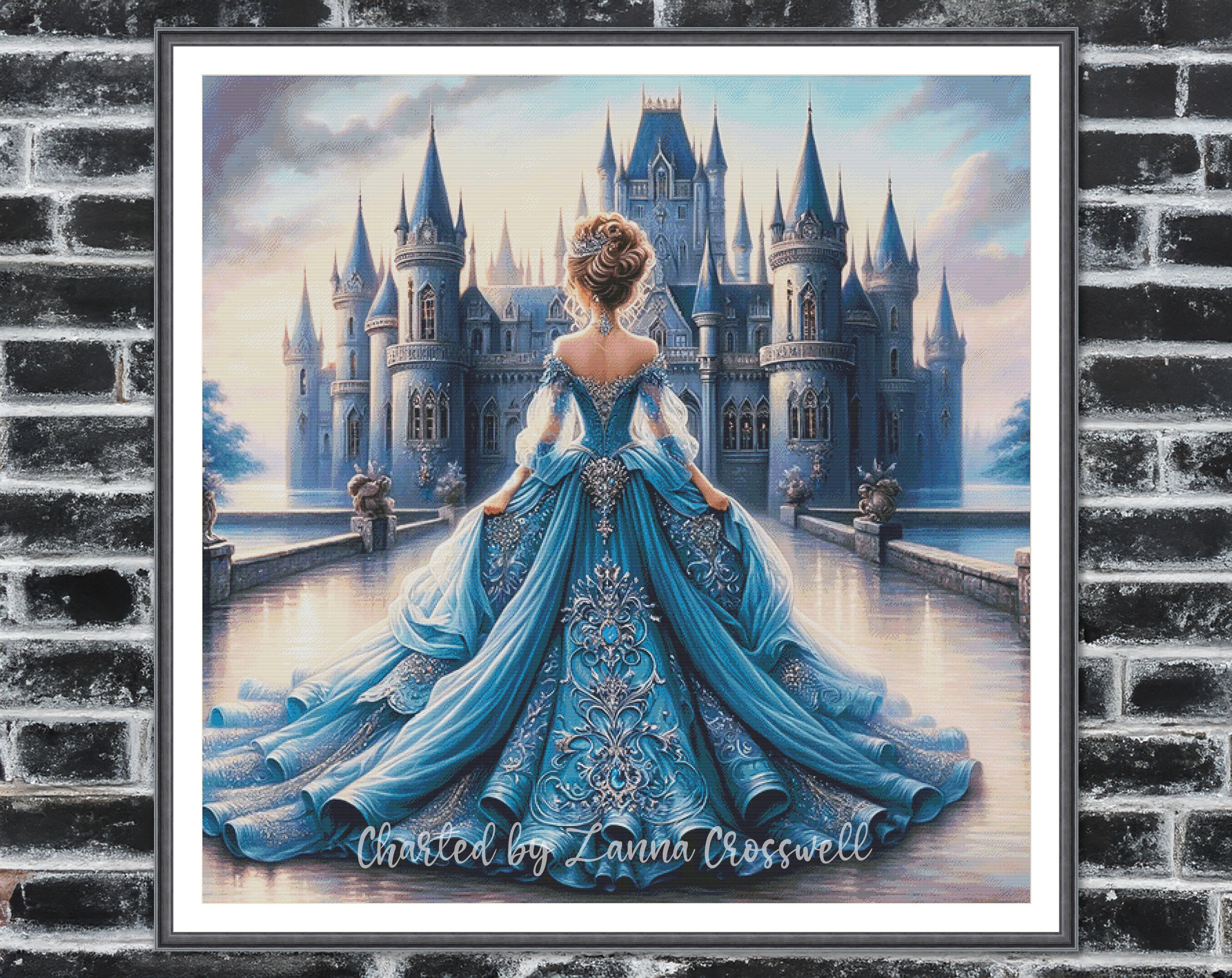 Blue Princess - Fairy Tale Castle Modern Full Coverage Cross Stitch ...