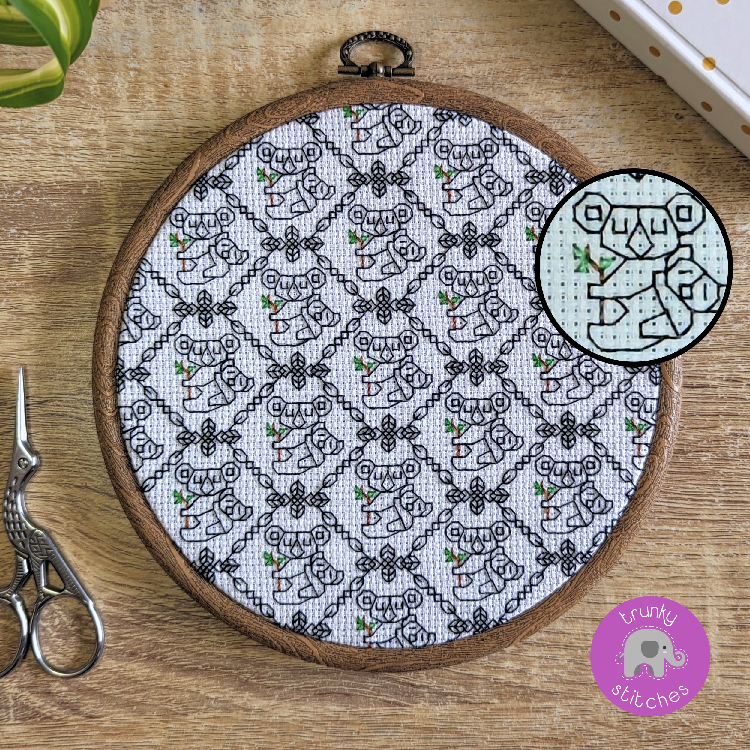 Koala cross stitch blackwork pattern