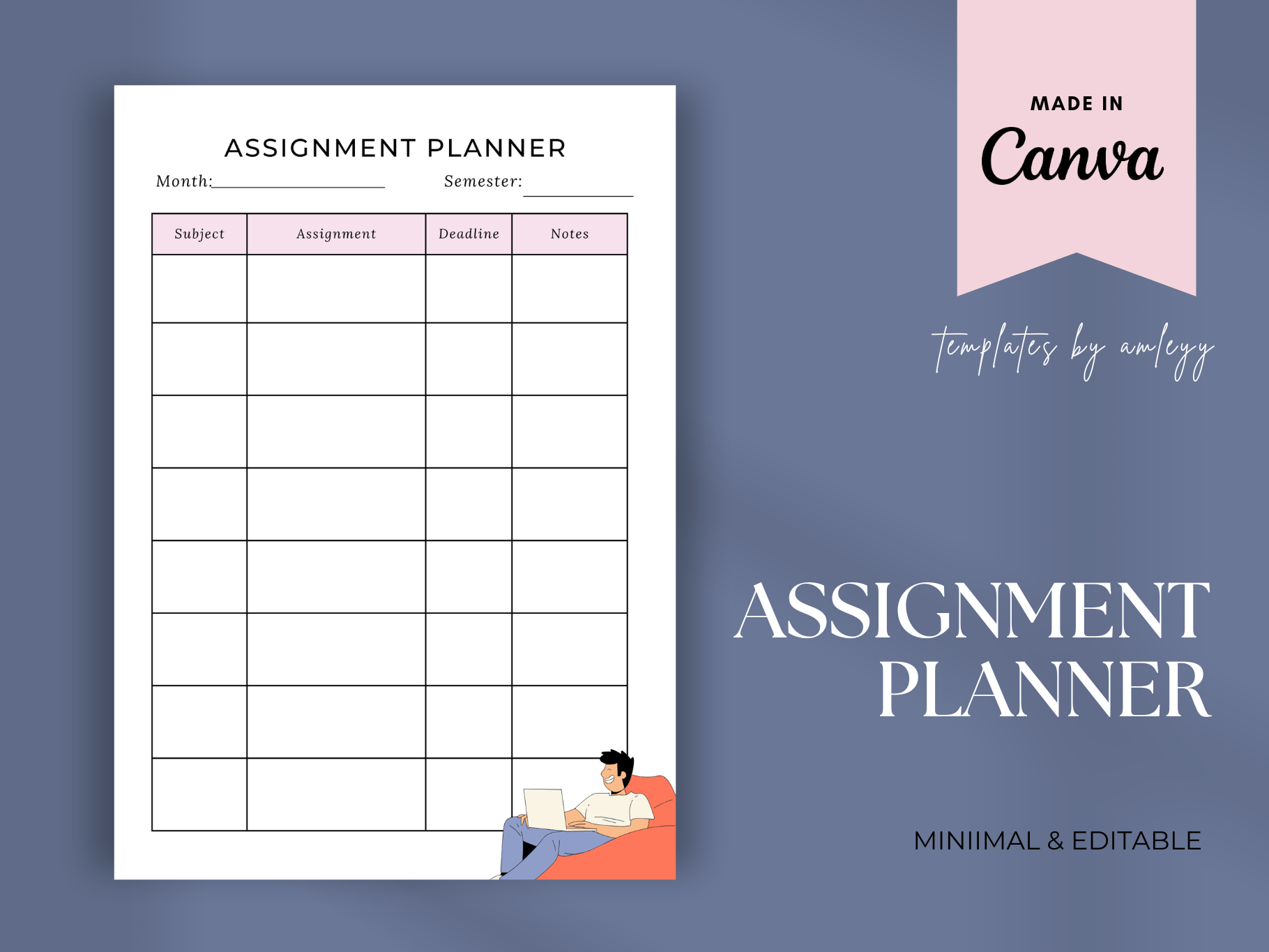 Assignment Planner Canva Template | Student Study & Homework Organizer ...