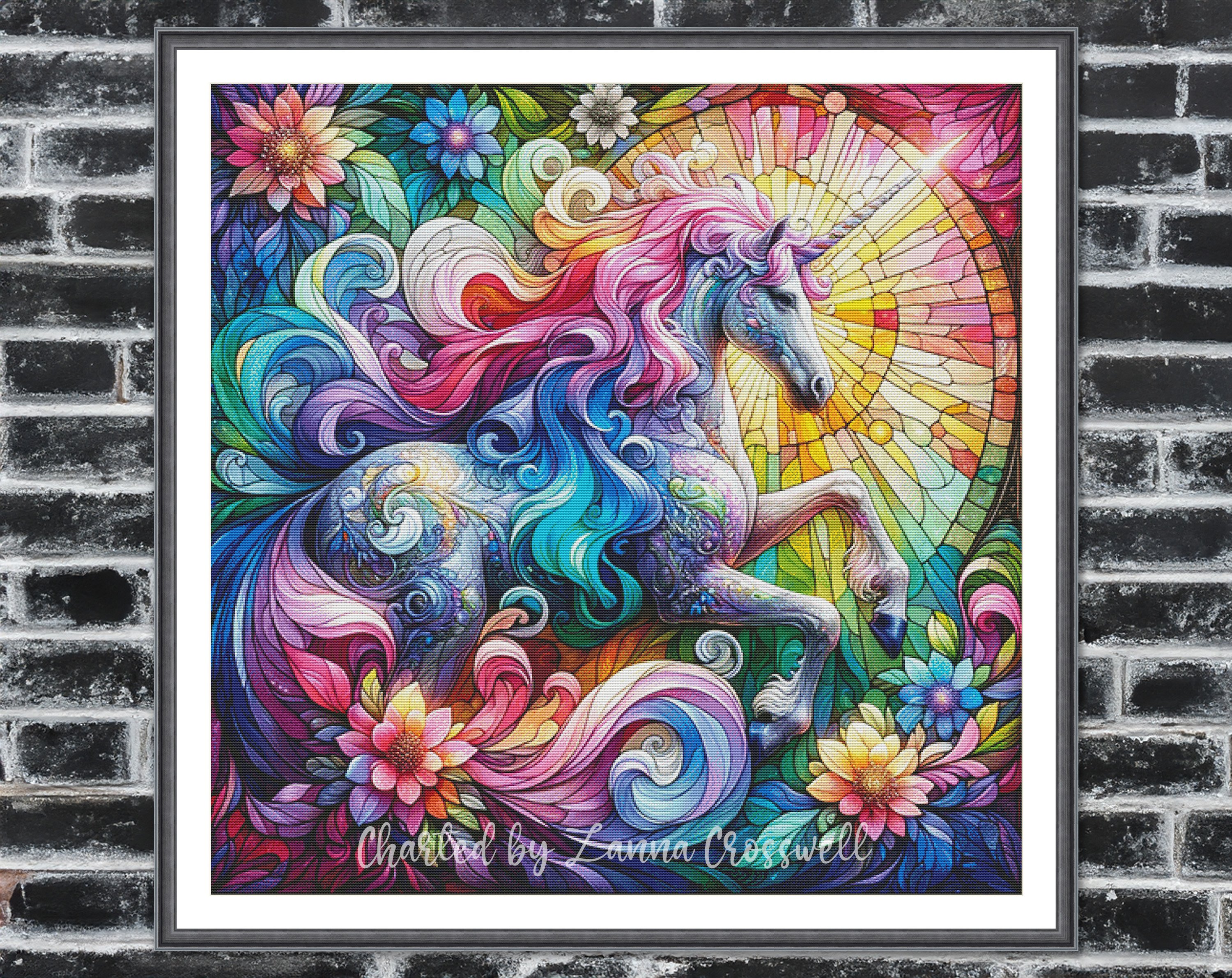 Colorful Elegance - Stained Glass Full Coverage Cross Stitch Pattern ...