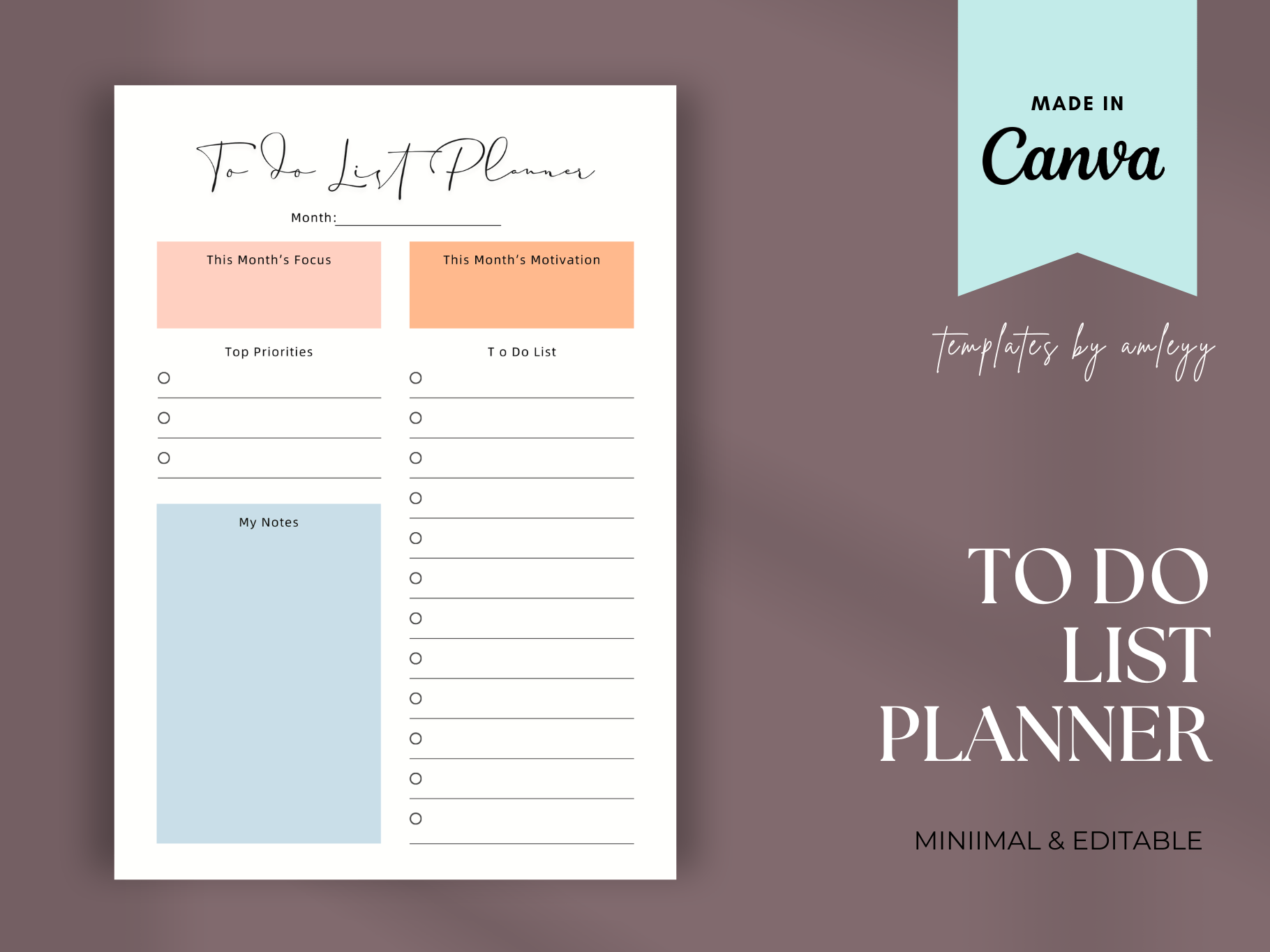 To-Do List Planner Template | Editable Canva Daily Task Organizer ...
