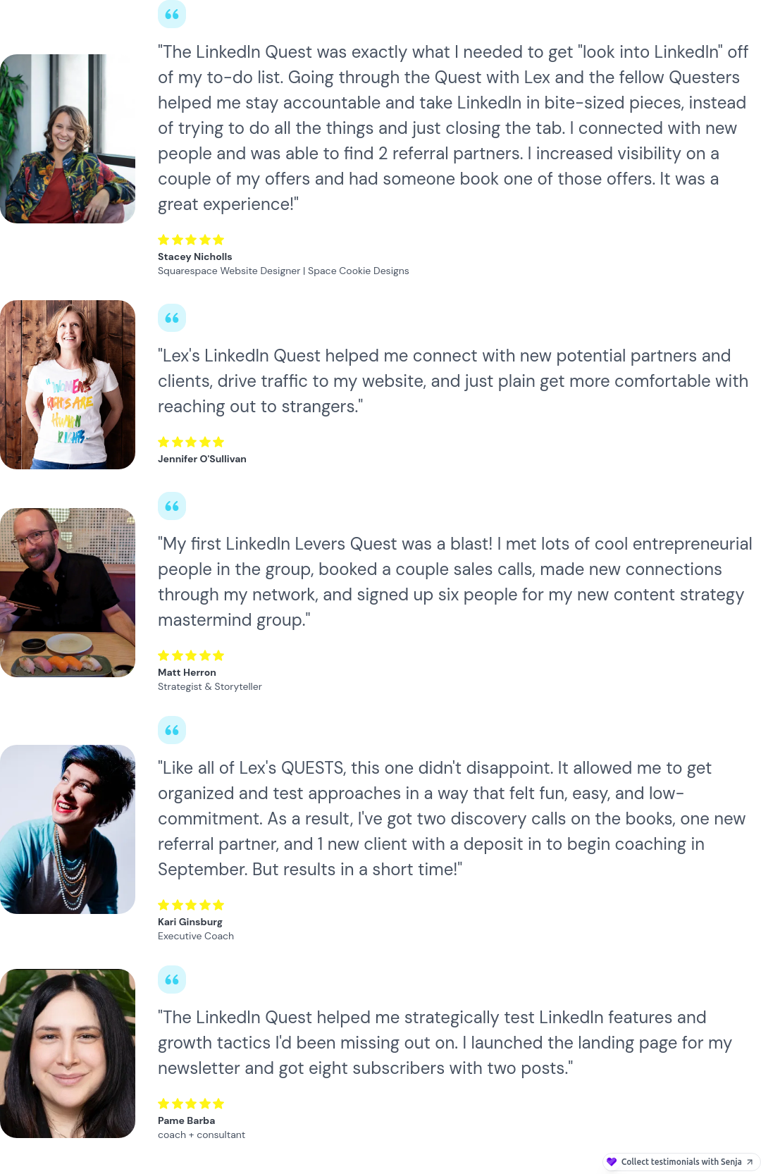 Testimonials for LinkedIn quest