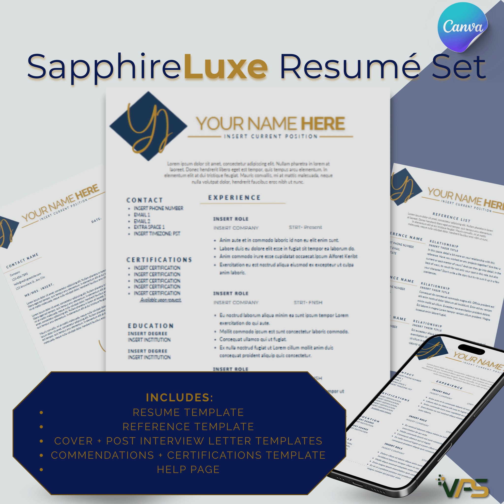 Sapphire Luxe- Theme 1 Resumé Set - Payhip