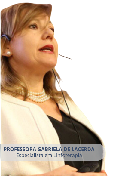 Gabriela de Lacerda, especialista em Linfoterapia, formadora internacional com mais de 30 anos de experiência em drenagem linfática e autocuidado.