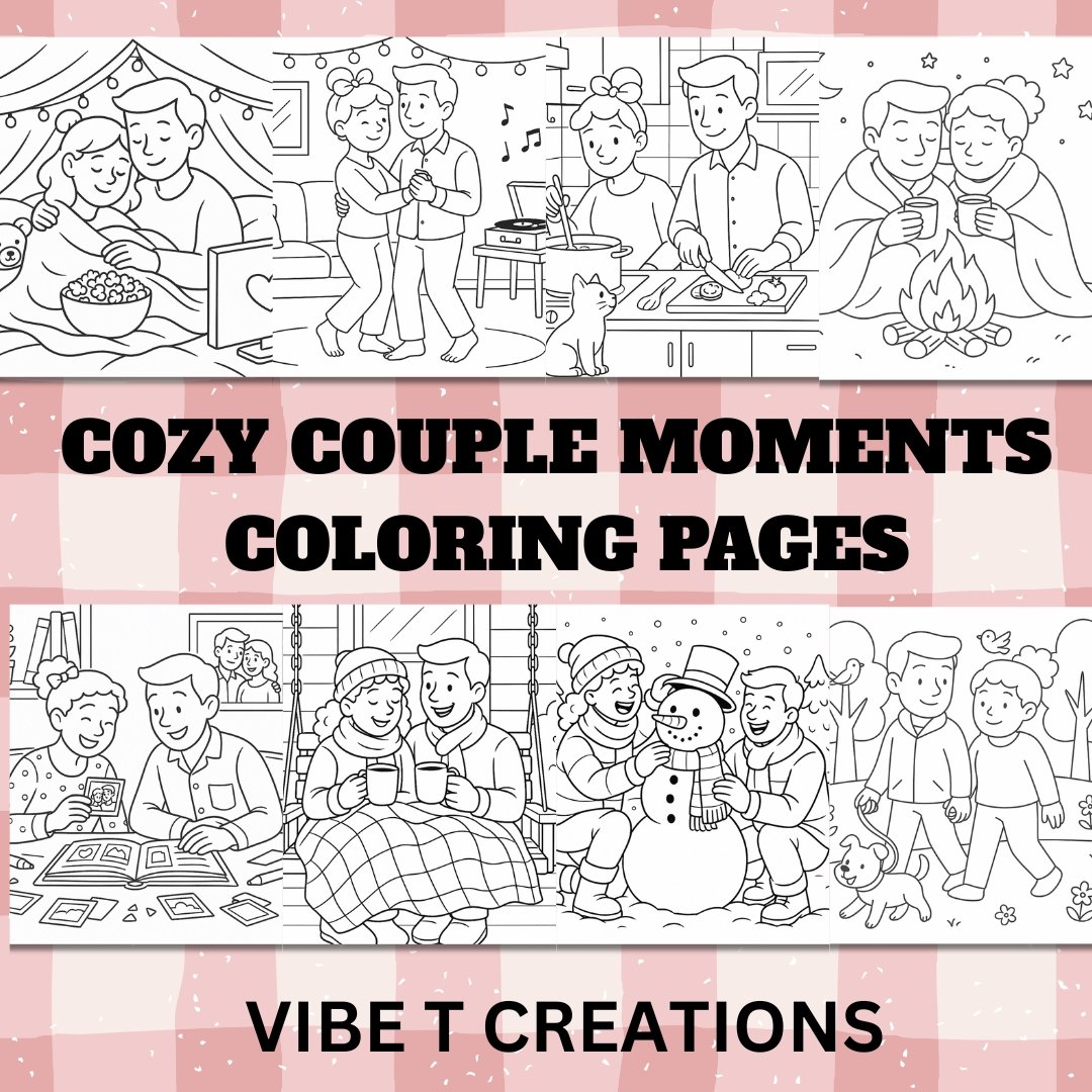 Couple Moments: 33 Pages Hygge and Cute Couples Coloring Book for Adults & Teens | Bold and easy Coloring Pages | Instant Download by PDF