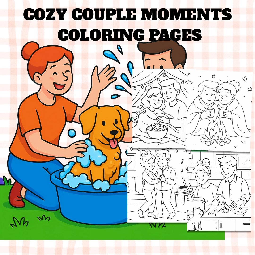 Couple Moments: 33 Pages Hygge and Cute Couples Coloring Book for Adults & Teens | Bold and easy Coloring Pages | Instant Download by PDF