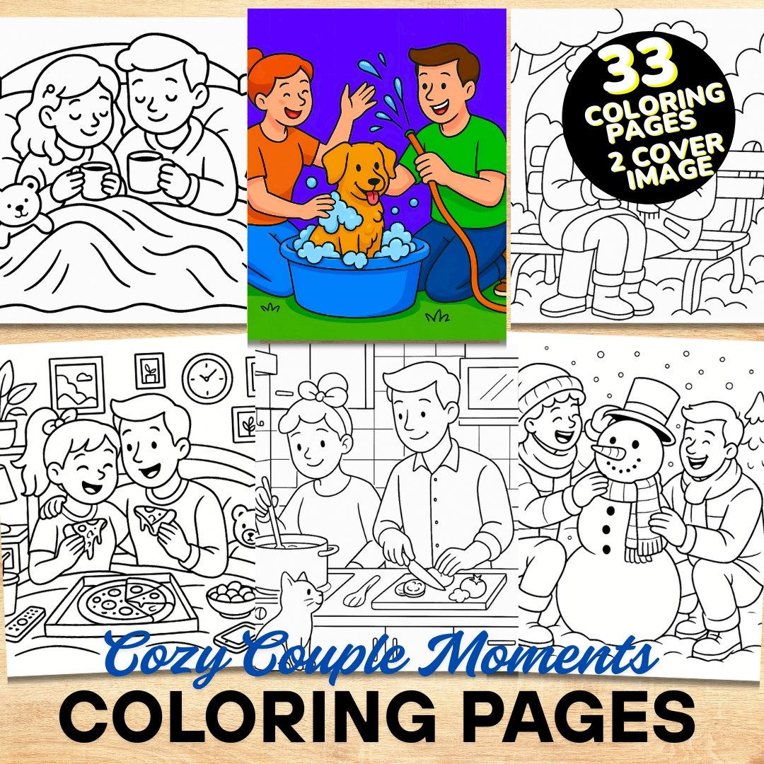 Couple Moments: 33 Pages Hygge and Cute Couples Coloring Book for Adults & Teens | Bold and easy Coloring Pages | Instant Download by PDF