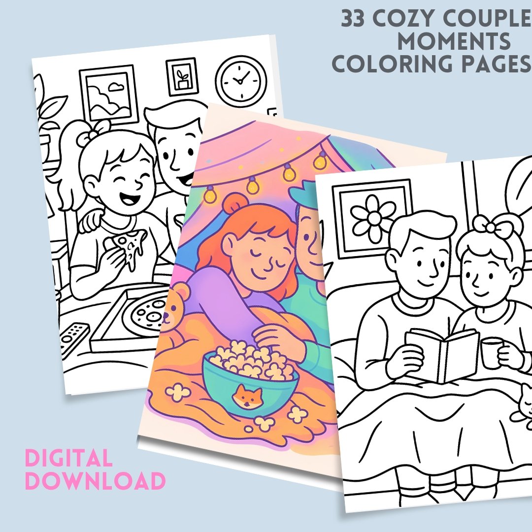 Couple Moments: 33 Pages Hygge and Cute Couples Coloring Book for Adults & Teens | Bold and easy Coloring Pages | Instant Download by PDF