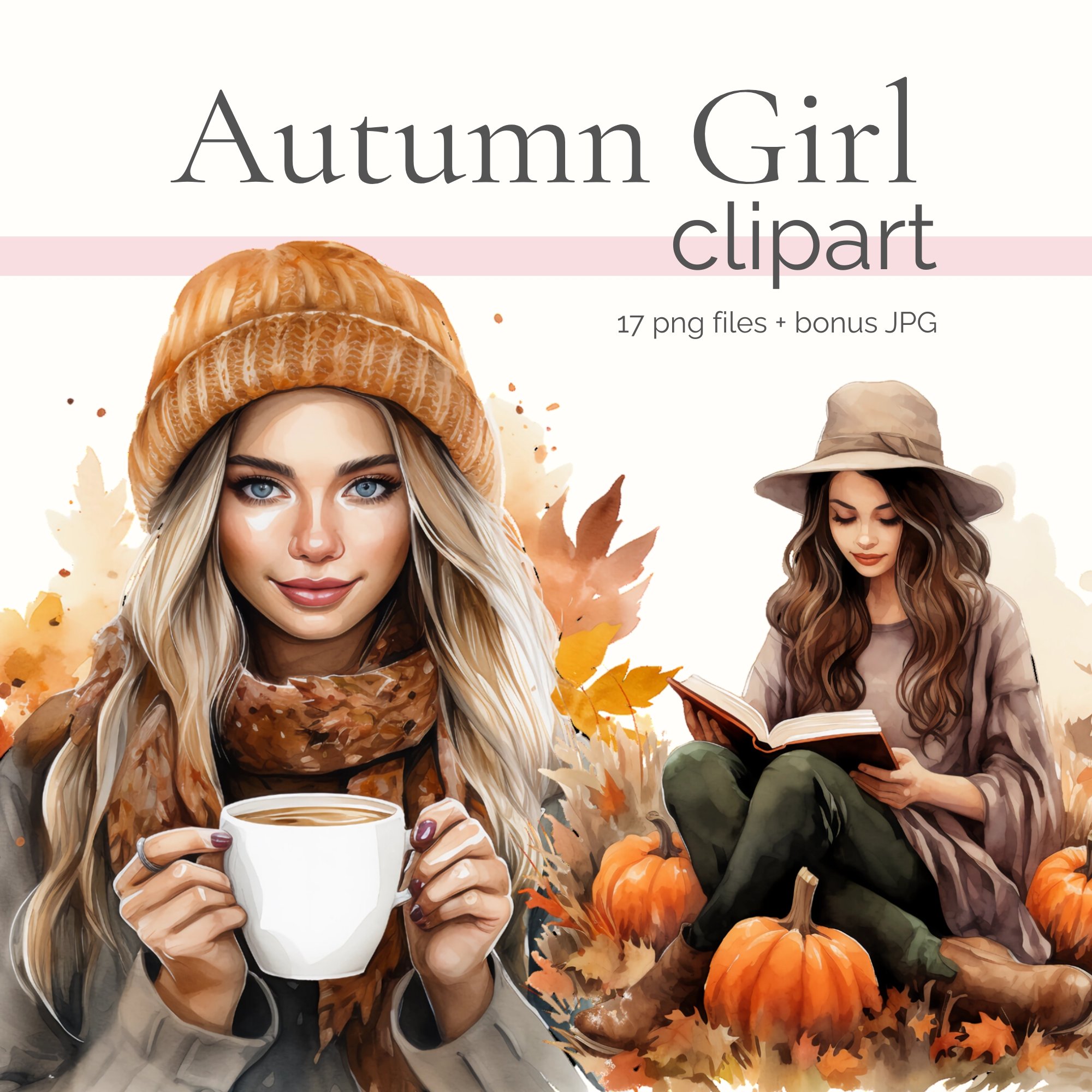Watercolor Autumn Girl Clipart Bundle, Cozy Fall PNG, Woman Clipart ...