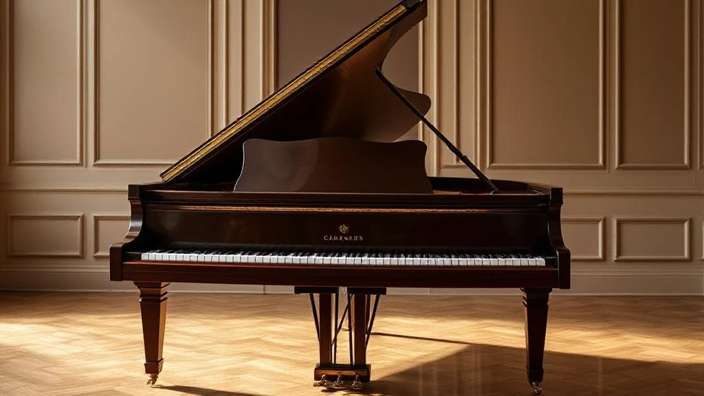 Brown grand piano on Quality Sheet Music homepage