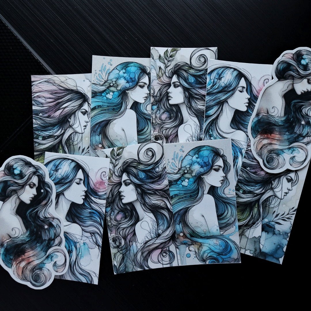 fancy women with flowing hair stickers