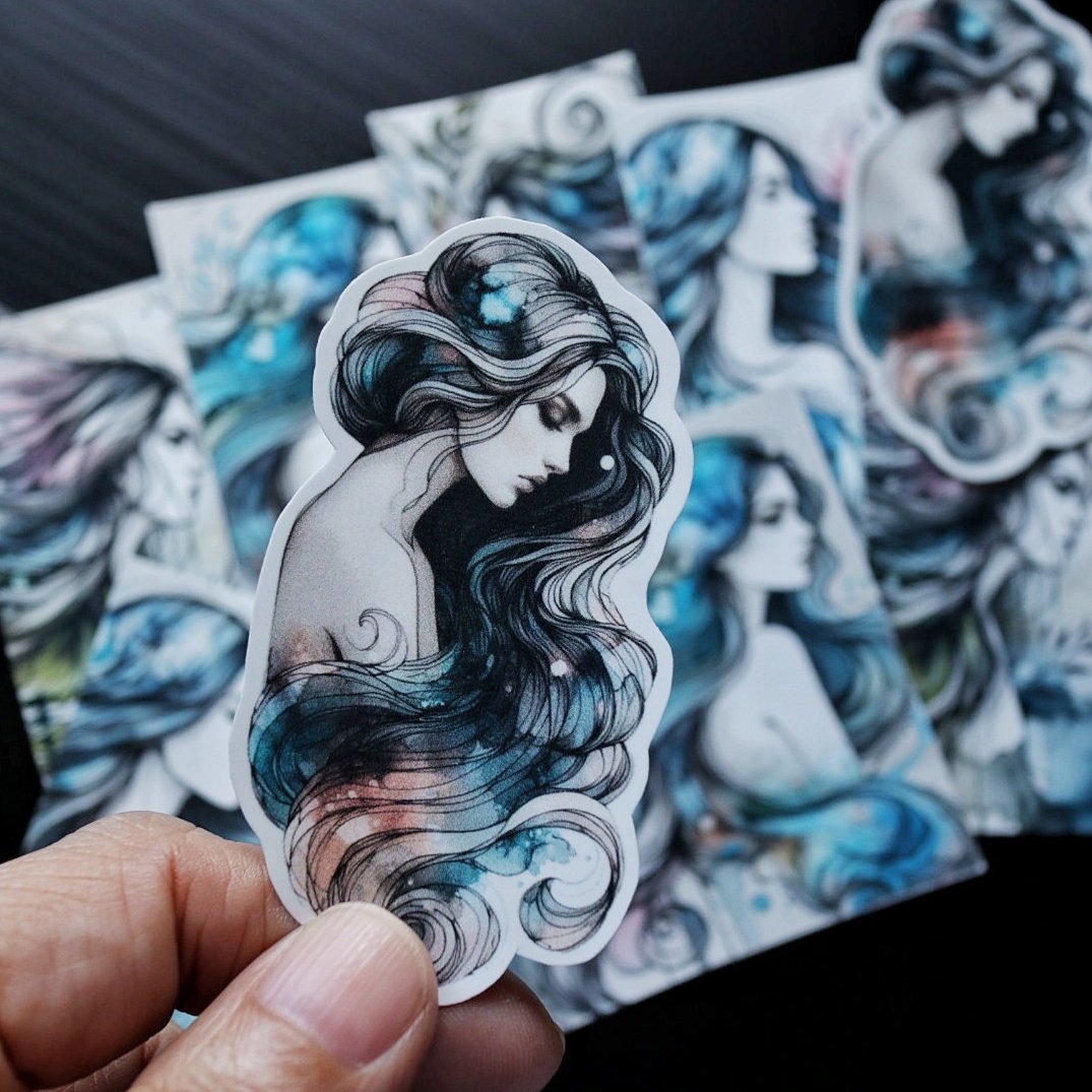fancy woman with flowing hair sticker