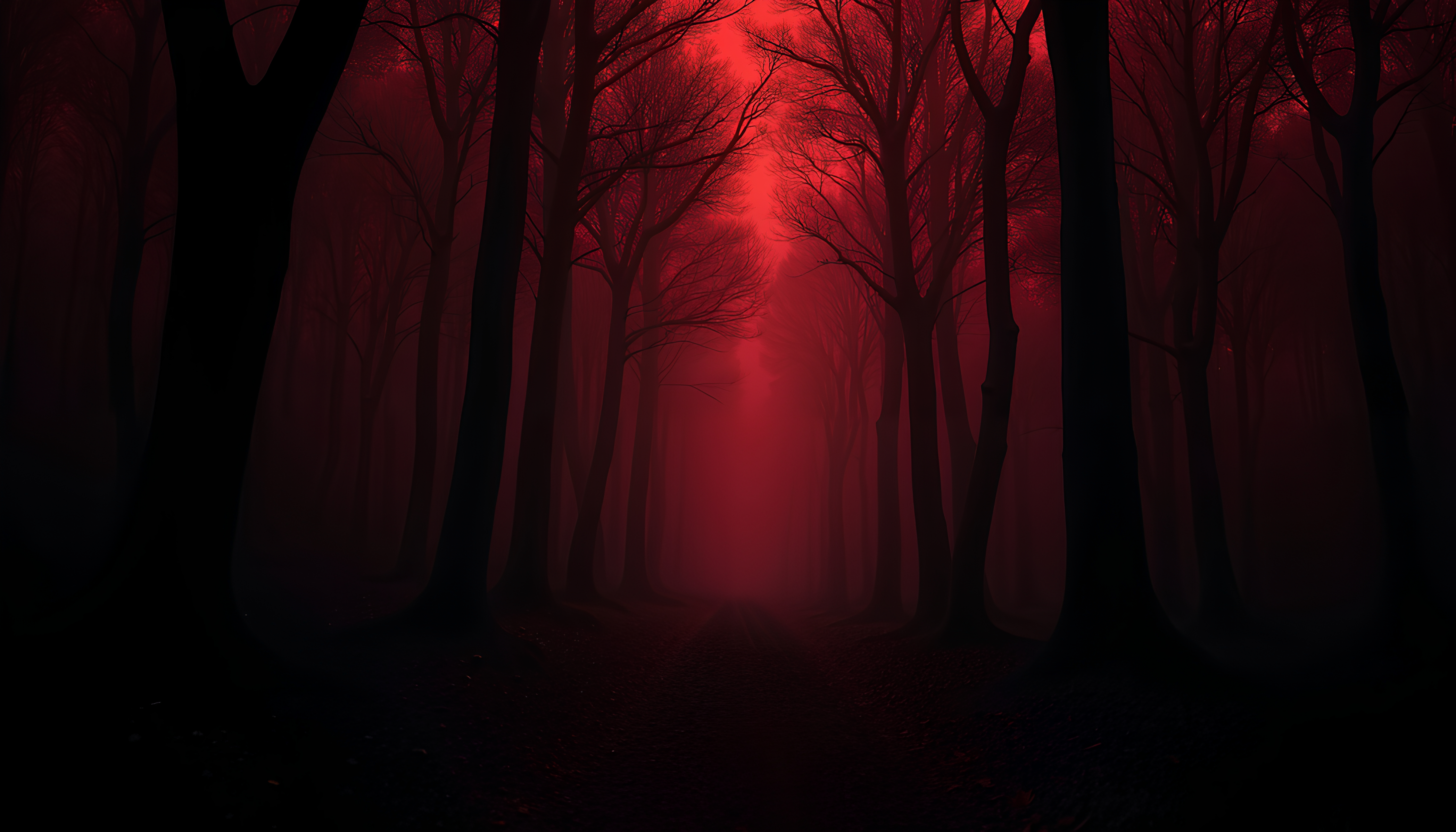 Blood mooned forest at night