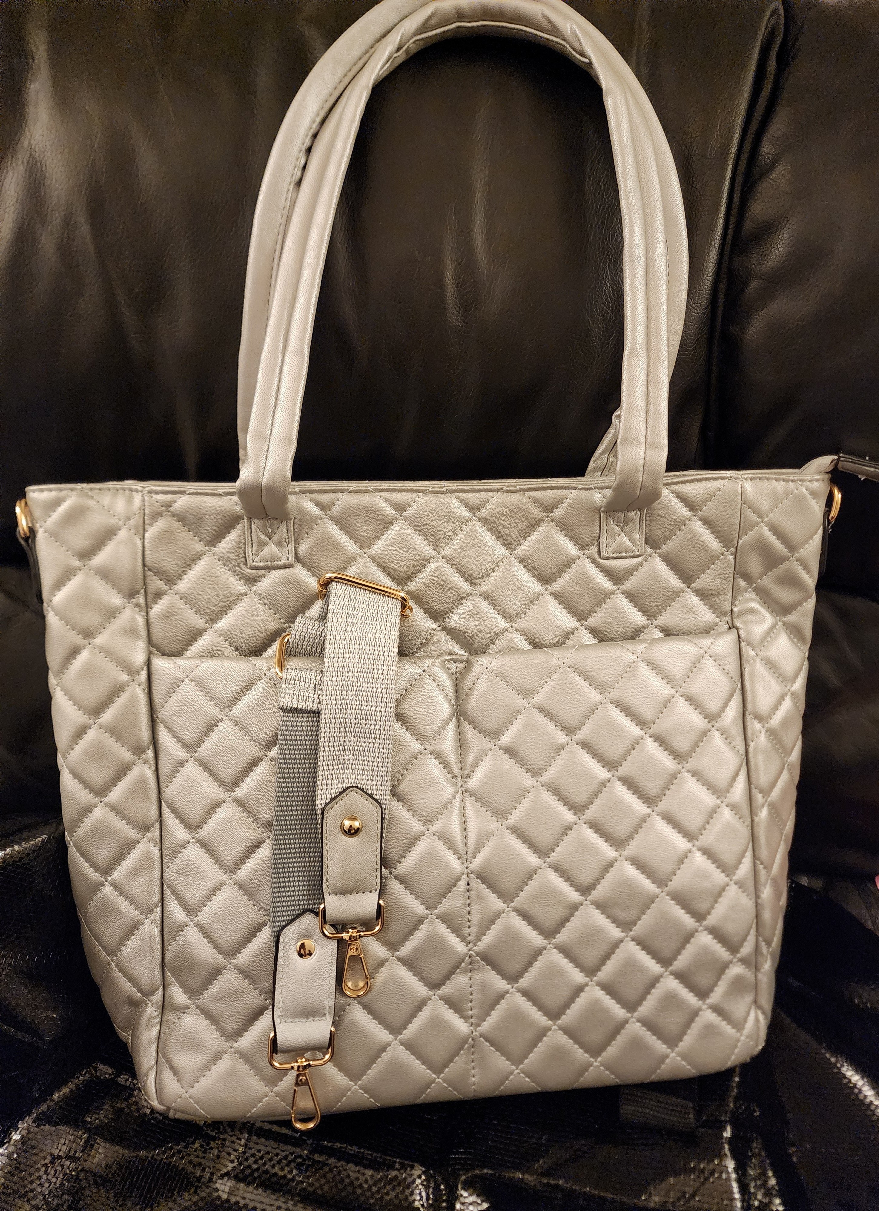 Silver Large Quilted Tote Bag - Payhip