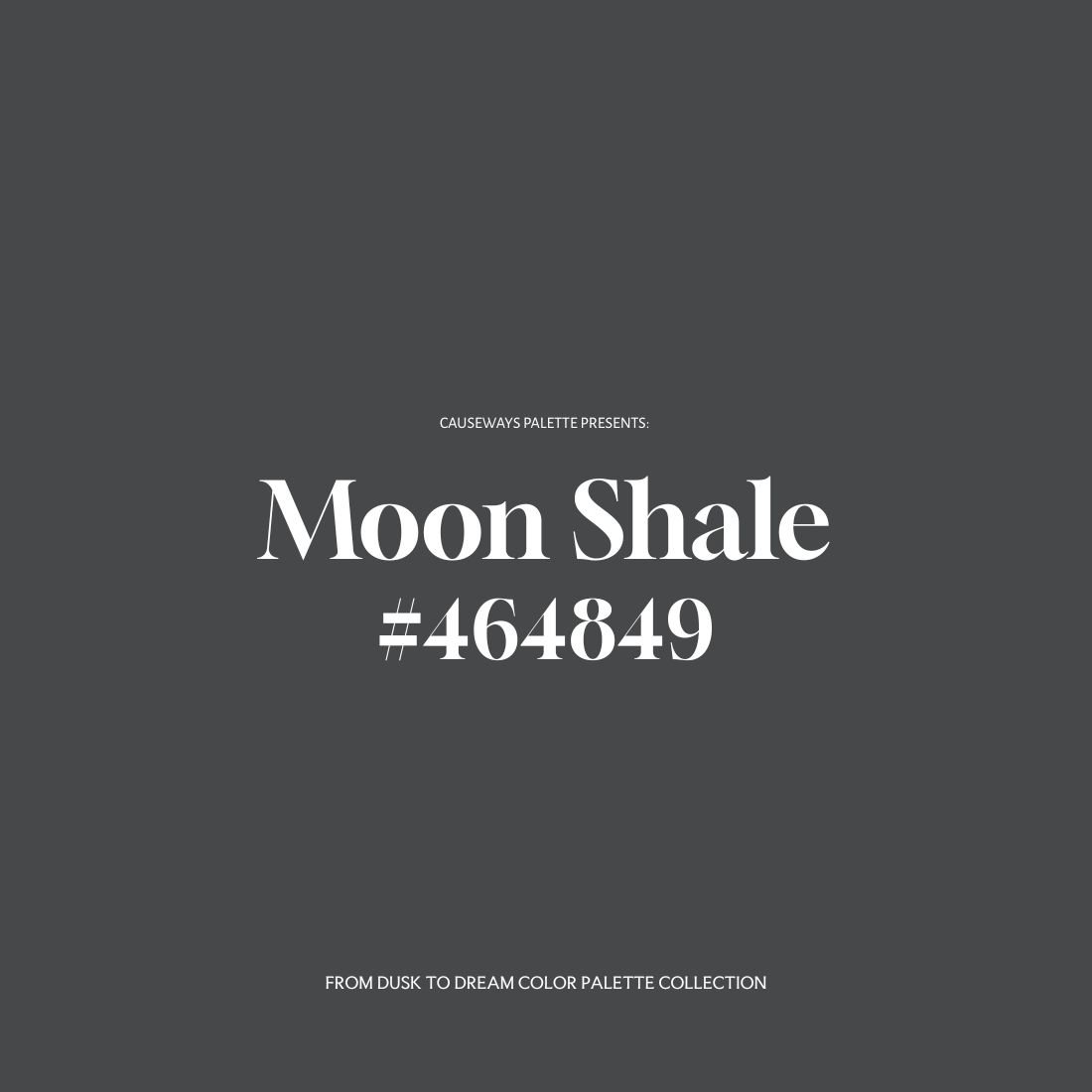 Slate gray color swatch with blue undertones titled "Moon Shale" from the From Dusk to Dream collection by Causeways Palette.
