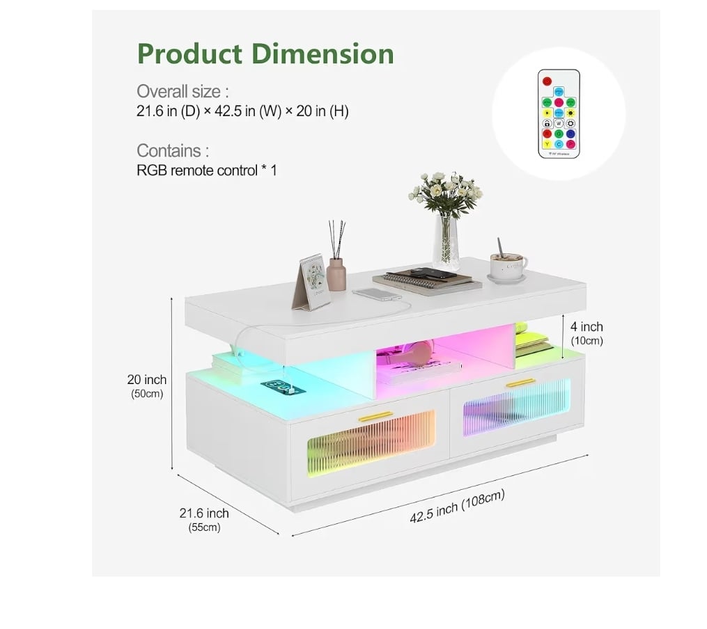 Gurexl White Coffee Table with Storage,Living Room Coffee Table with ...