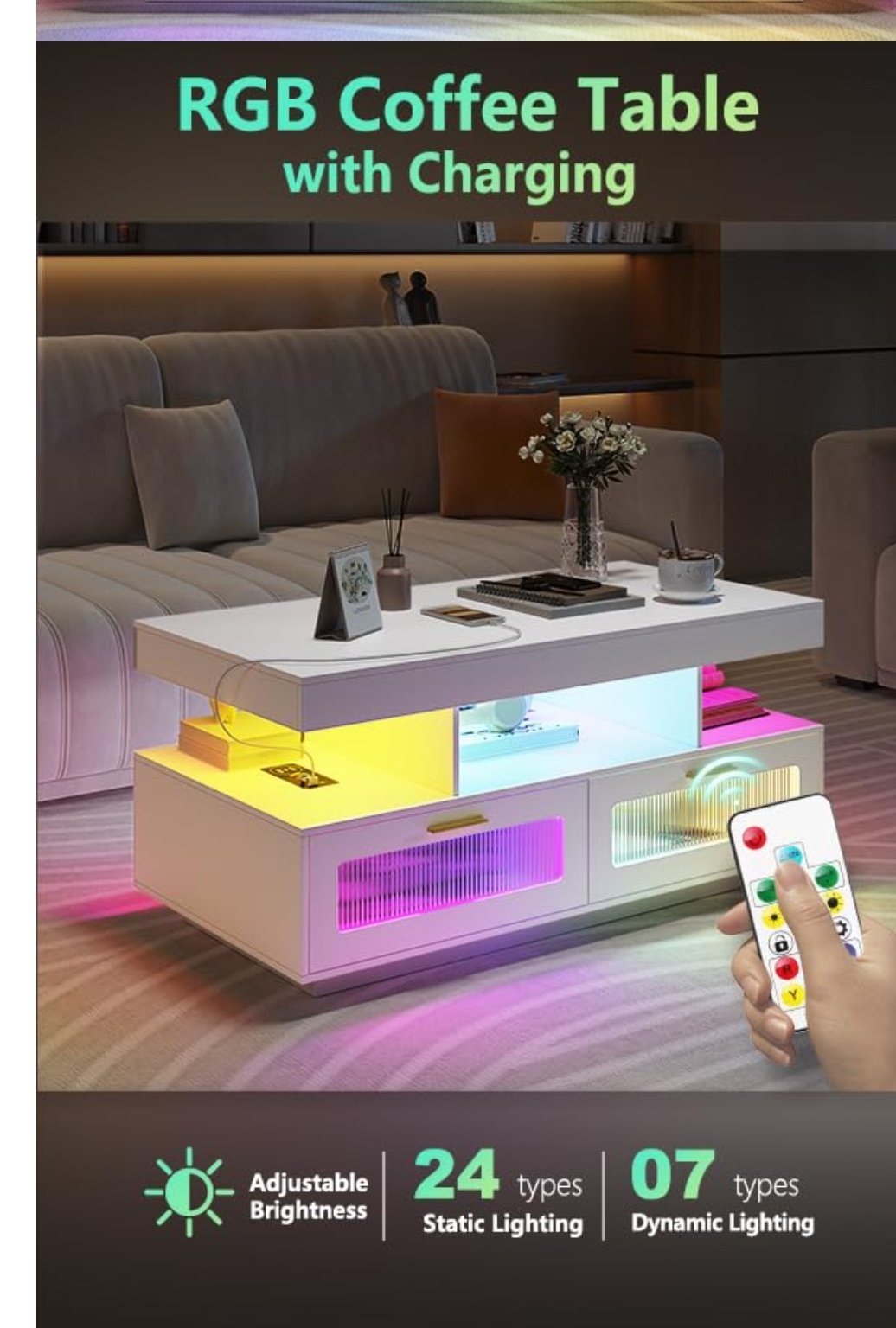 Gurexl White Coffee Table with Storage,Living Room Coffee Table with ...