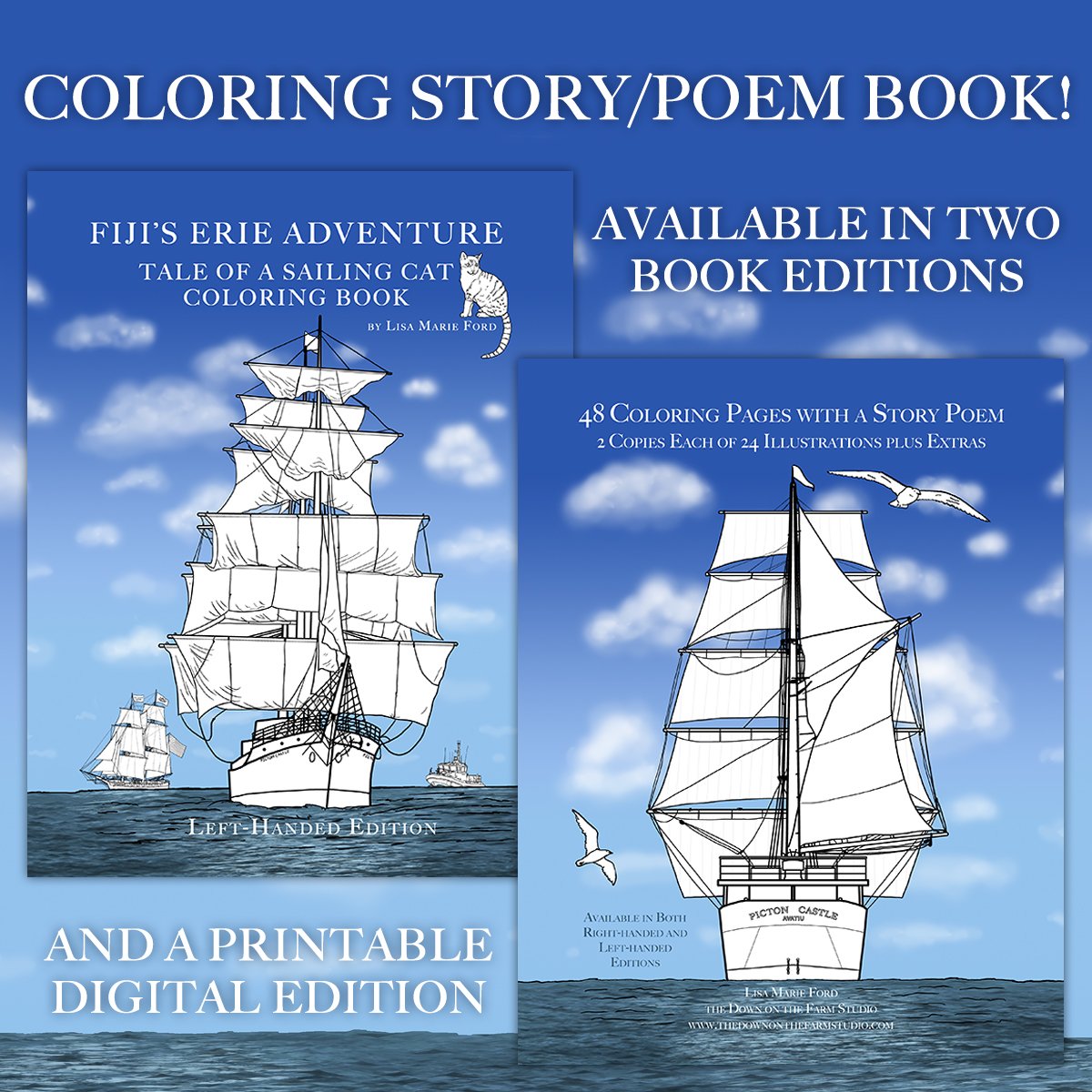 Small thumbnail preview of the covers for Fiji's Erie Adventure Tale of a Sailing Cat Coloring Story Book Lisa Marie Ford Book Editions with a link to the info page