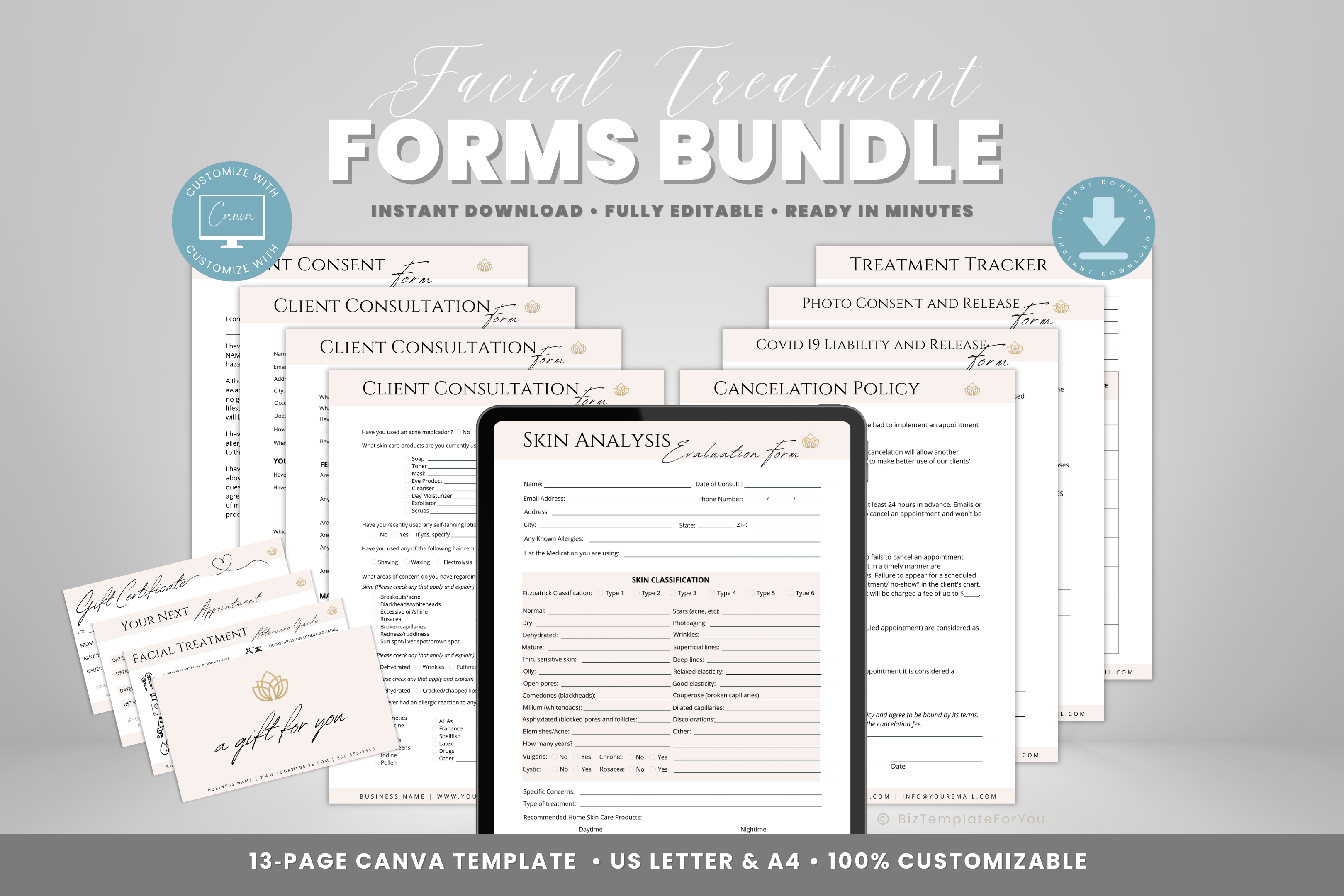 Facial Form Editable Facial Treatment Forms Bundle, Esthetician Business Forms ...