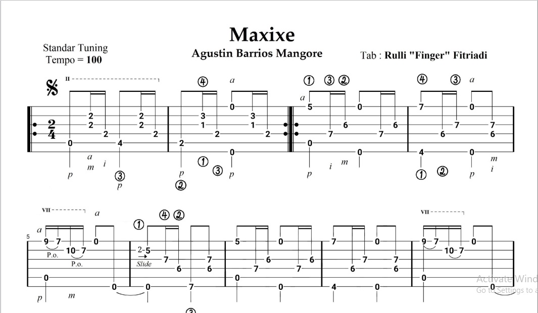 Maxixe Agustin Barrios Classical Guitar Tabs