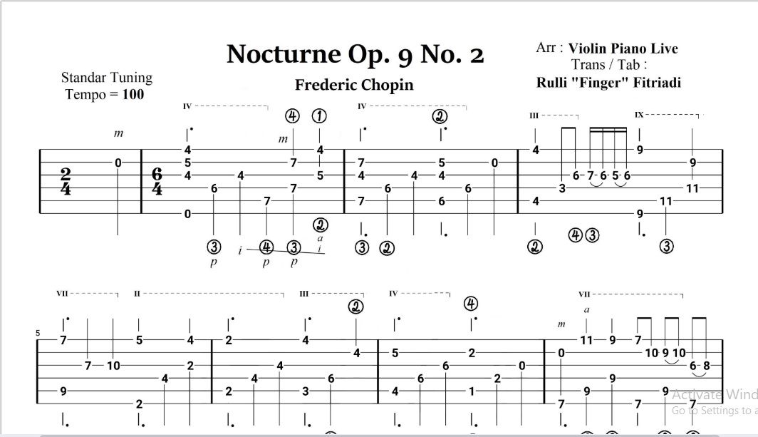 Nocturne Op 9 No 2 Classical Guitar Tabs