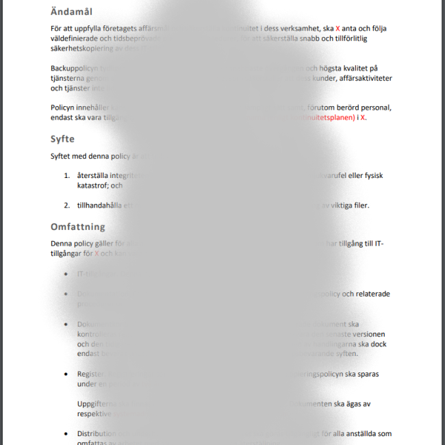 Exempel policymall säkerhetskopiering och återställning av data