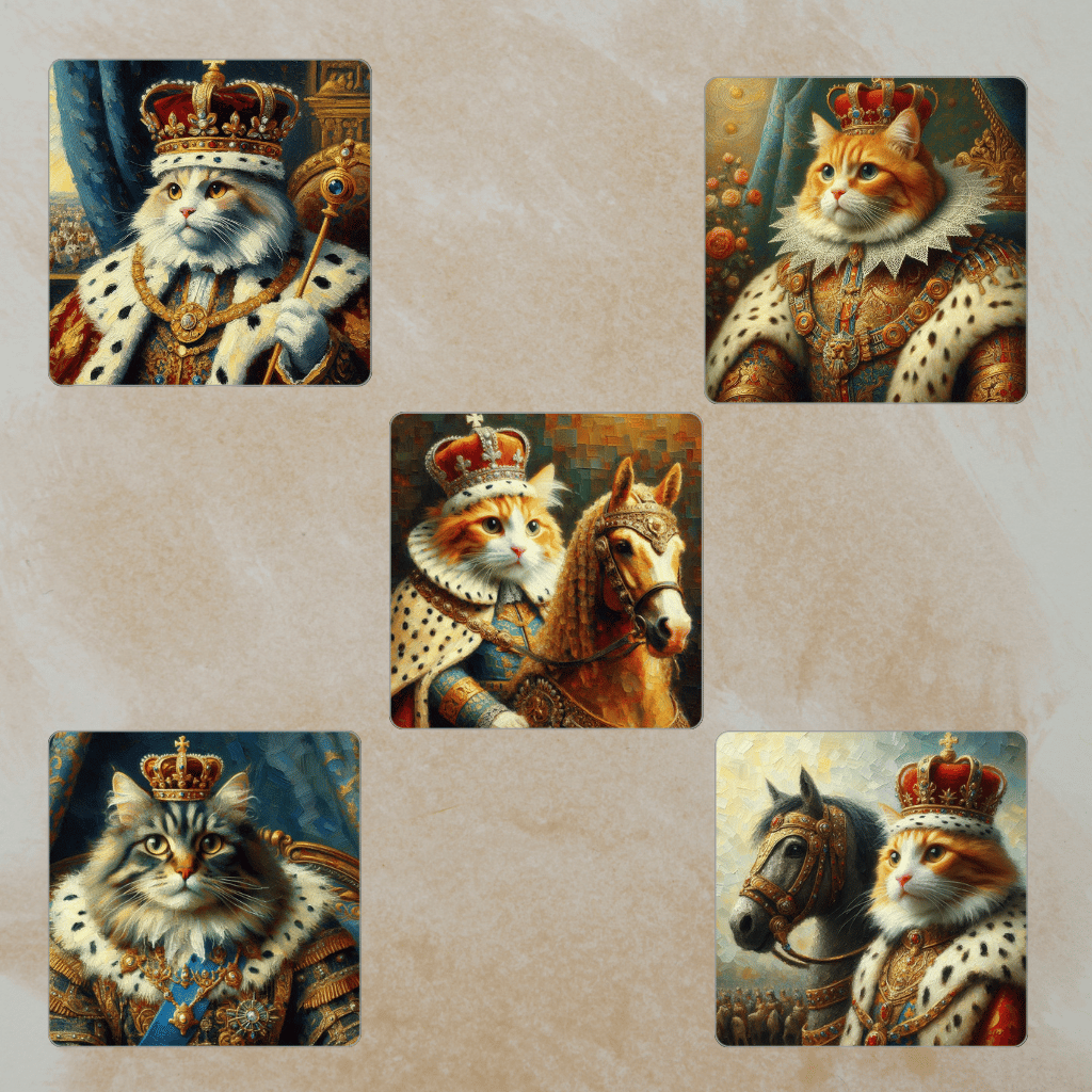 renaissance cat clipart  royal pet portrait  funny cat artwork  majestic cat printable  cat king clipart  regal animal illustration  renaissance pet art  cat with crown art  royal cat PNG  printable animal portrait  impressionist cat painting  digital pet