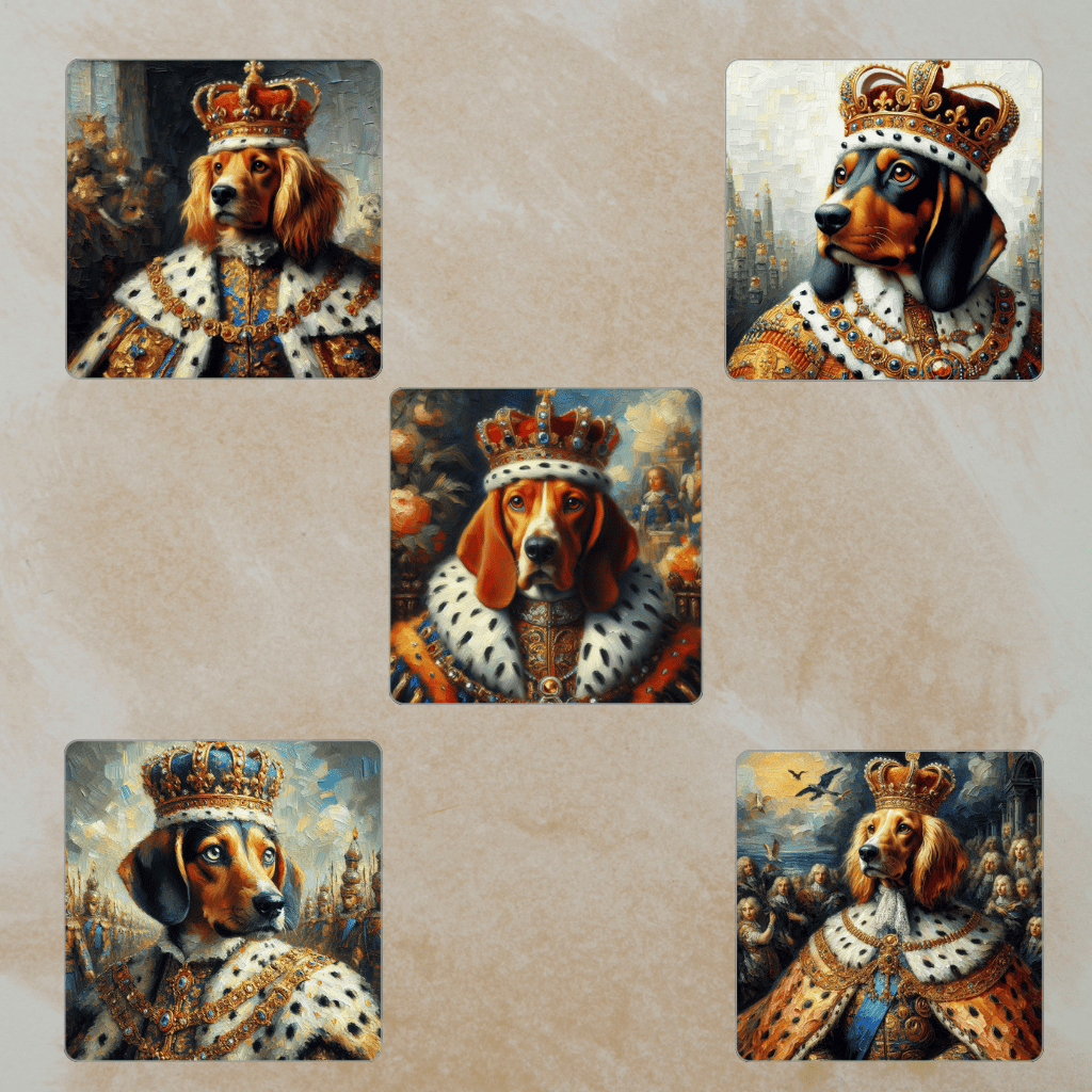 renaissance dog clipart  royal dog portrait  dog king artwork  regal dog illustration  impressionist dog painting  funny dog printable  noble pet clipart  royal animal design  dog in crown art  printable dog wall decor  baroque dog PNG  digital dog art  d