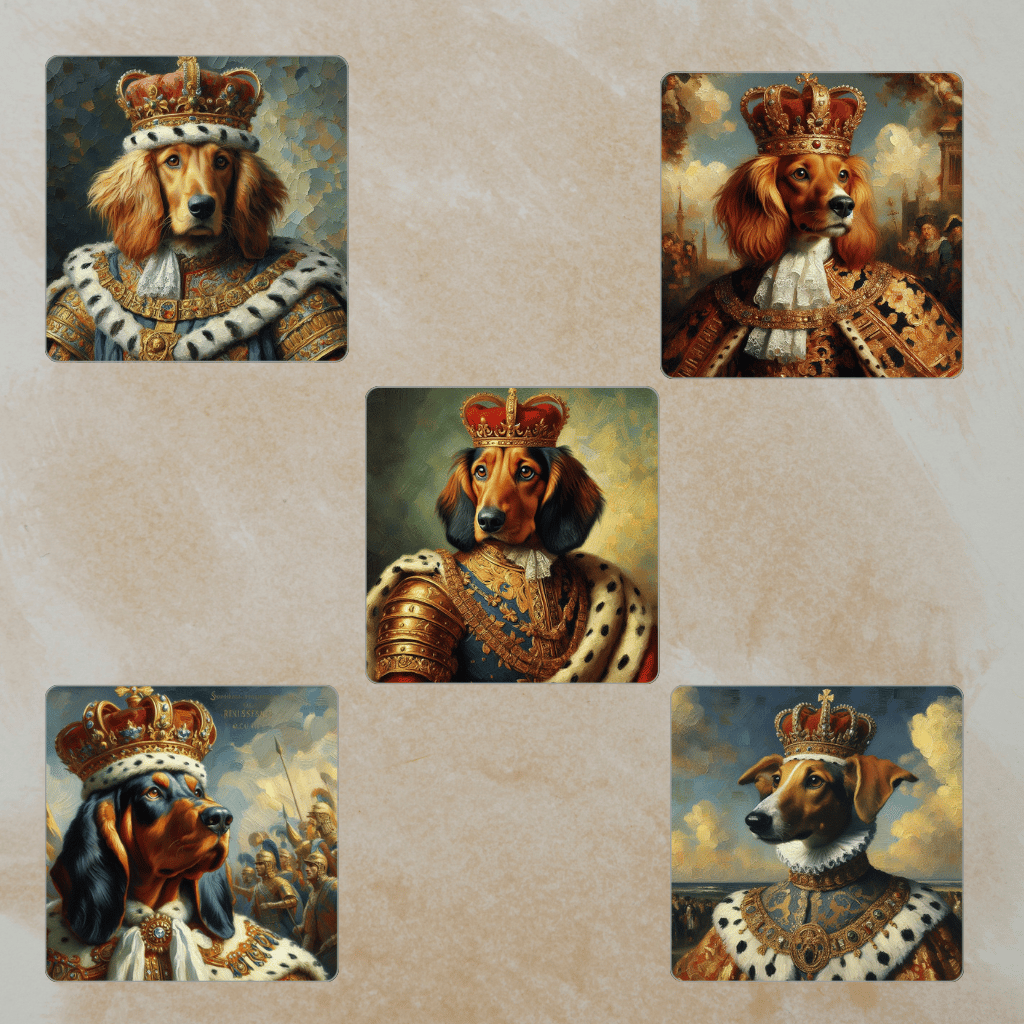 renaissance dog clipart  royal dog portrait  dog king artwork  regal dog illustration  impressionist dog painting  funny dog printable  noble pet clipart  royal animal design  dog in crown art  printable dog wall decor  baroque dog PNG  digital dog art  d