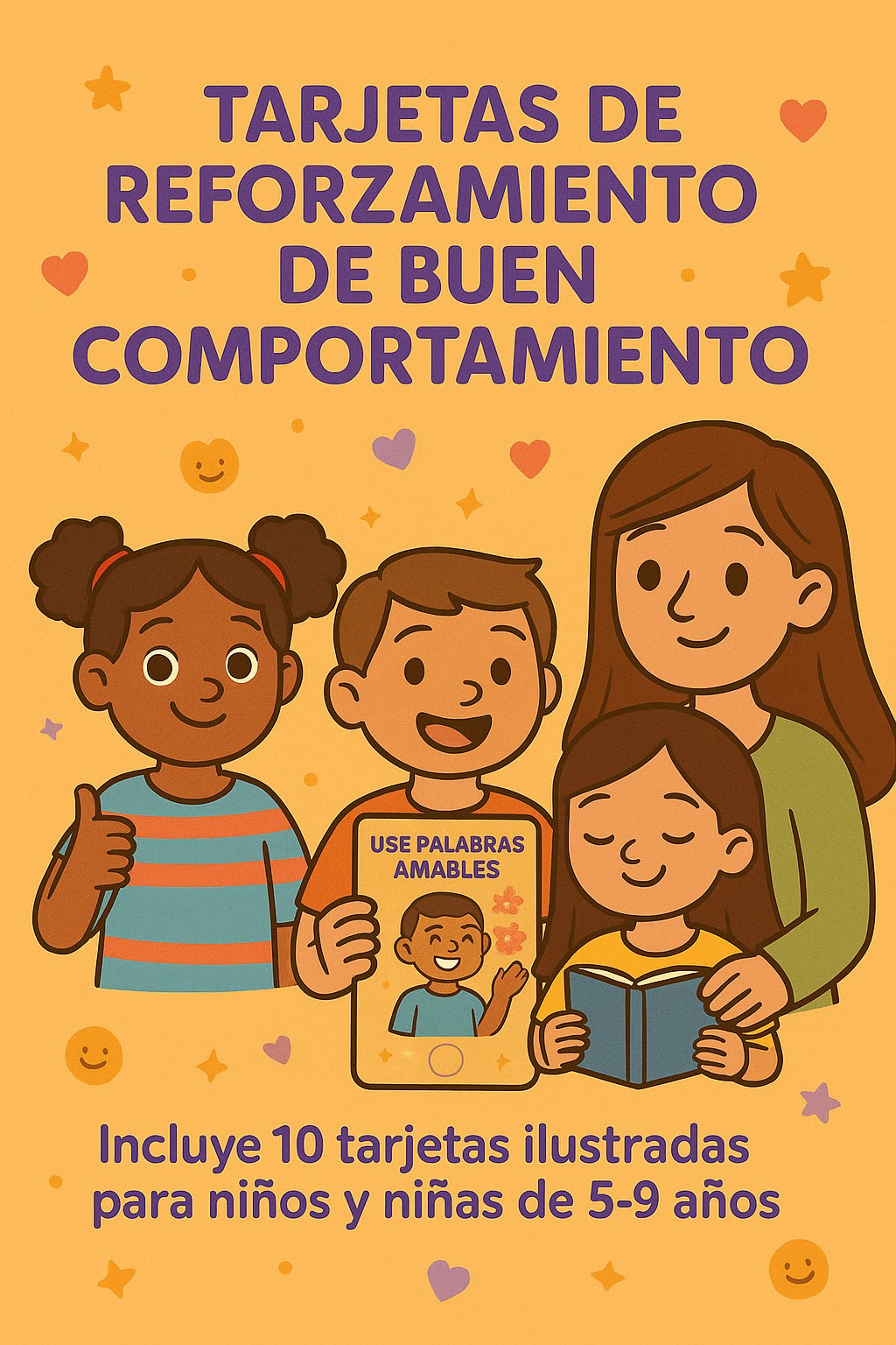 Esta hermosa colección incluye 10 tarjetas ilustradas y a color, diseñadas especialmente para niños y niñas de 5 a 9 años. Cada tarjeta refuerza una conducta positiva con mensajes afectivos y espacios para colocar sellos, stickers o palabras de aliento.  📘 Contiene:  Una guía para padres, madres y docentes sobre cómo usarlas.  10 tarjetas a todo color, con personajes diversos.  Formato listo para imprimir o usar digitalmente.  Ideal para reforzar la autoestima, el respeto y la autorregulación emocional en el aula o en casa.  💡 Producto digital en formato PDF. Puedes imprimirlo cuantas veces necesites para uso personal o educativo.