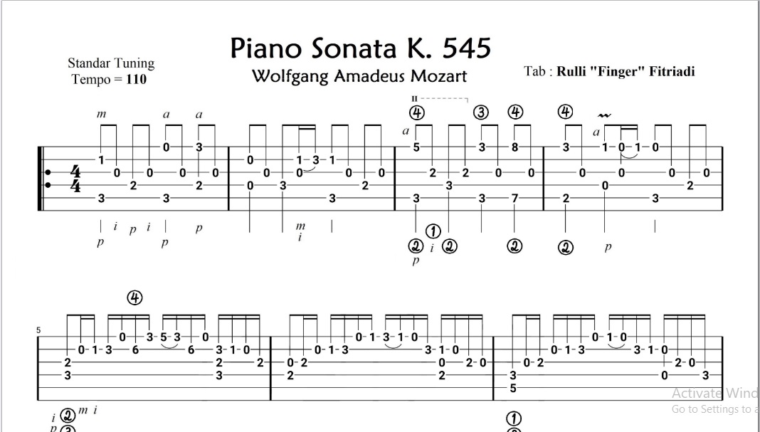 Piano Sonata K 545 Classical Solo Guitar Tabs