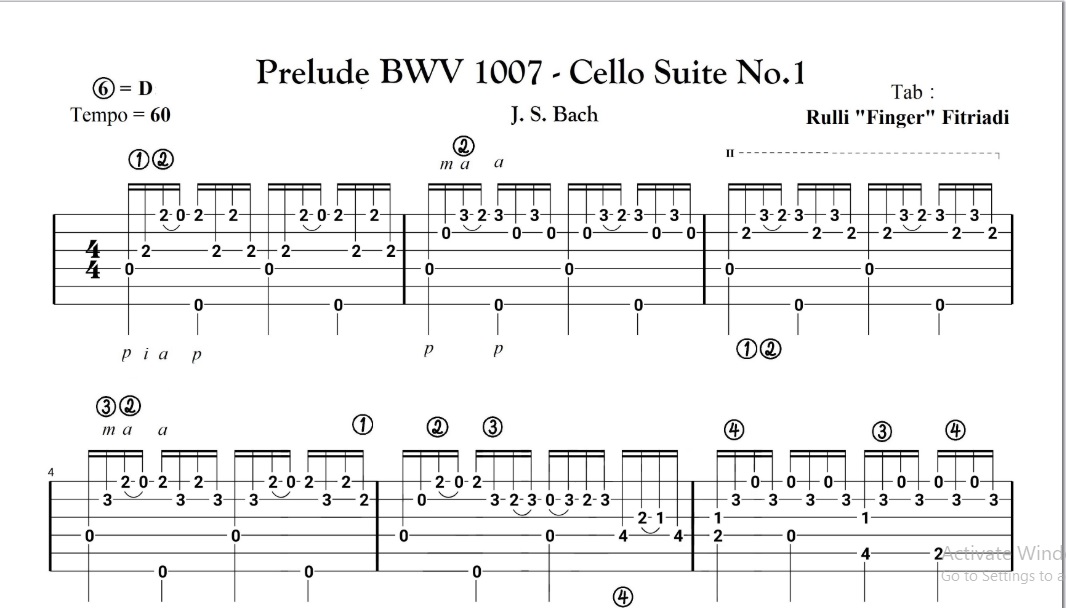 J S Bach - BWV 1007 Cello Suite No. 1 Classical Guitar Tabs