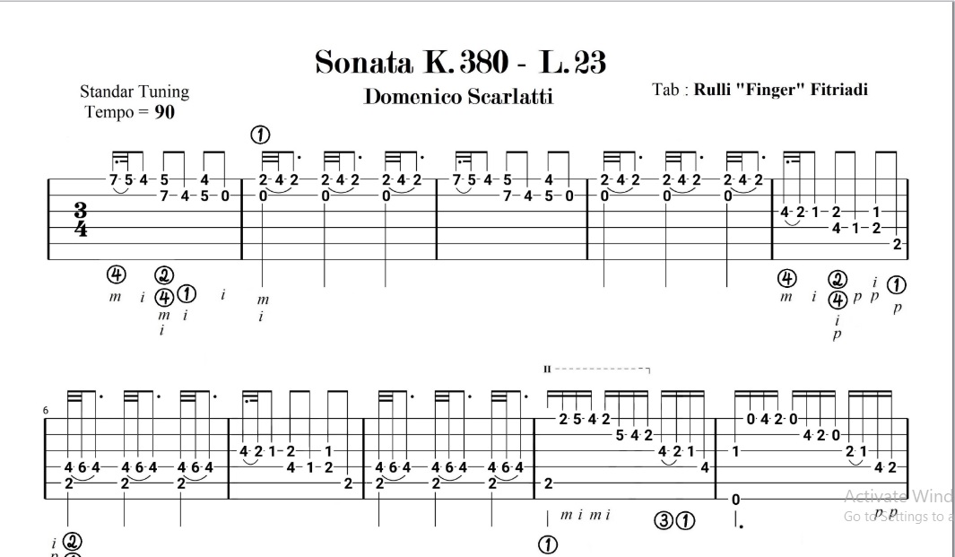 Domenico Scarlatti - Sonata K.380 L23  Classical Guitar Tabs