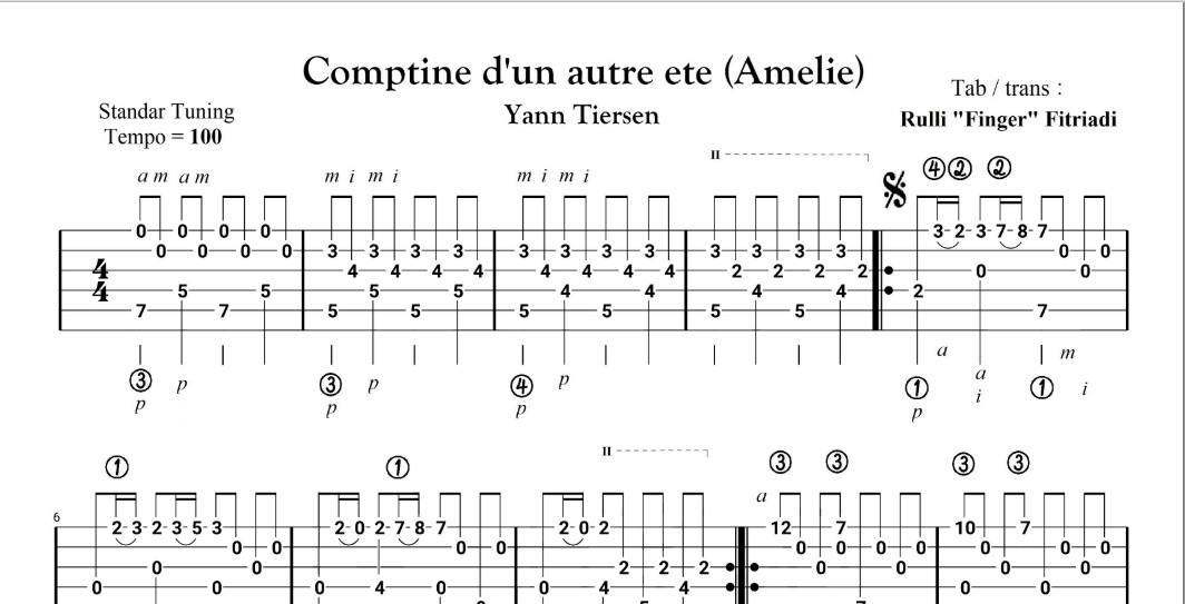 Yann Tiersen - Comptine dun autre ete Amelie Solo Guitar Tabs