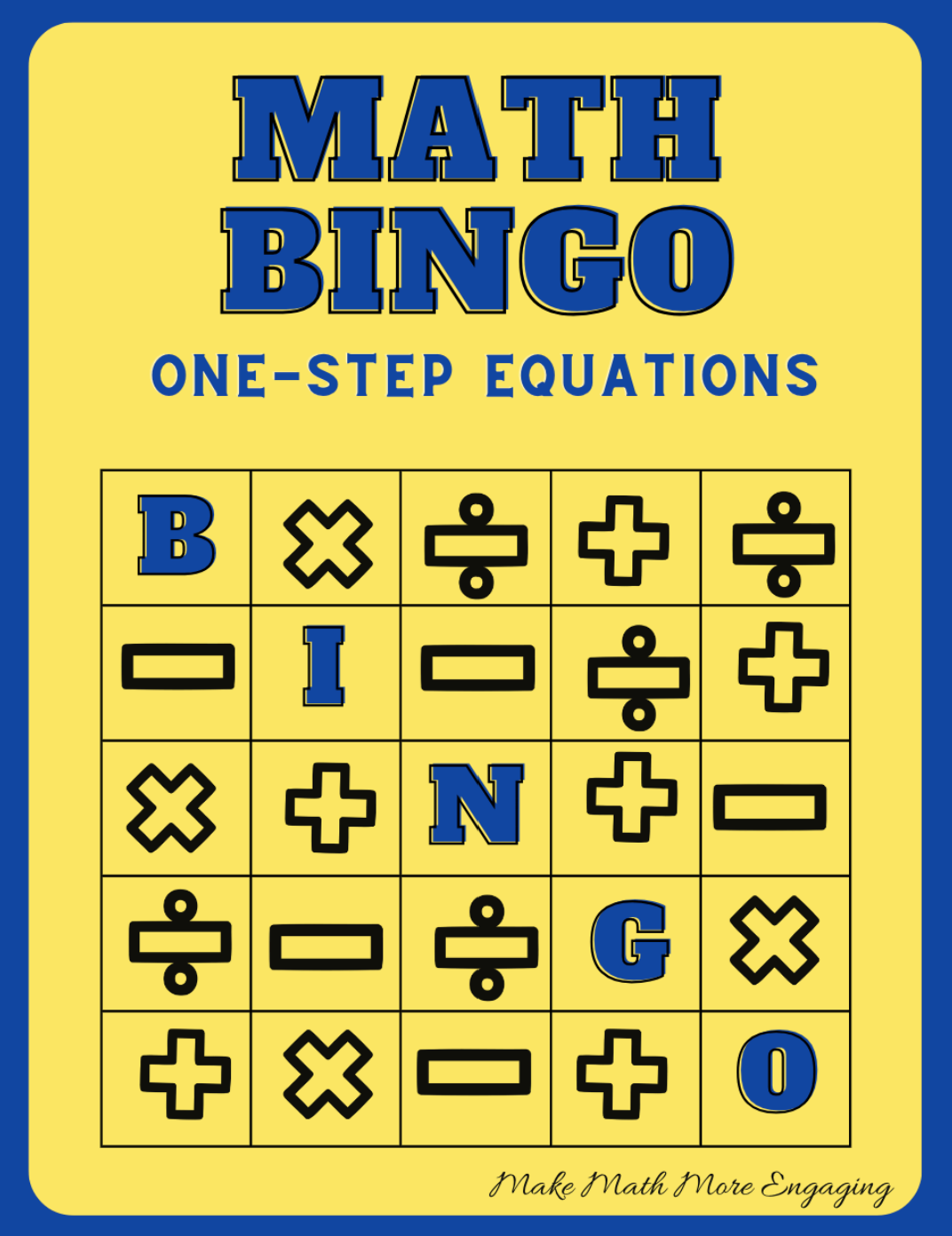 MATH BINGO - One-Step Equations