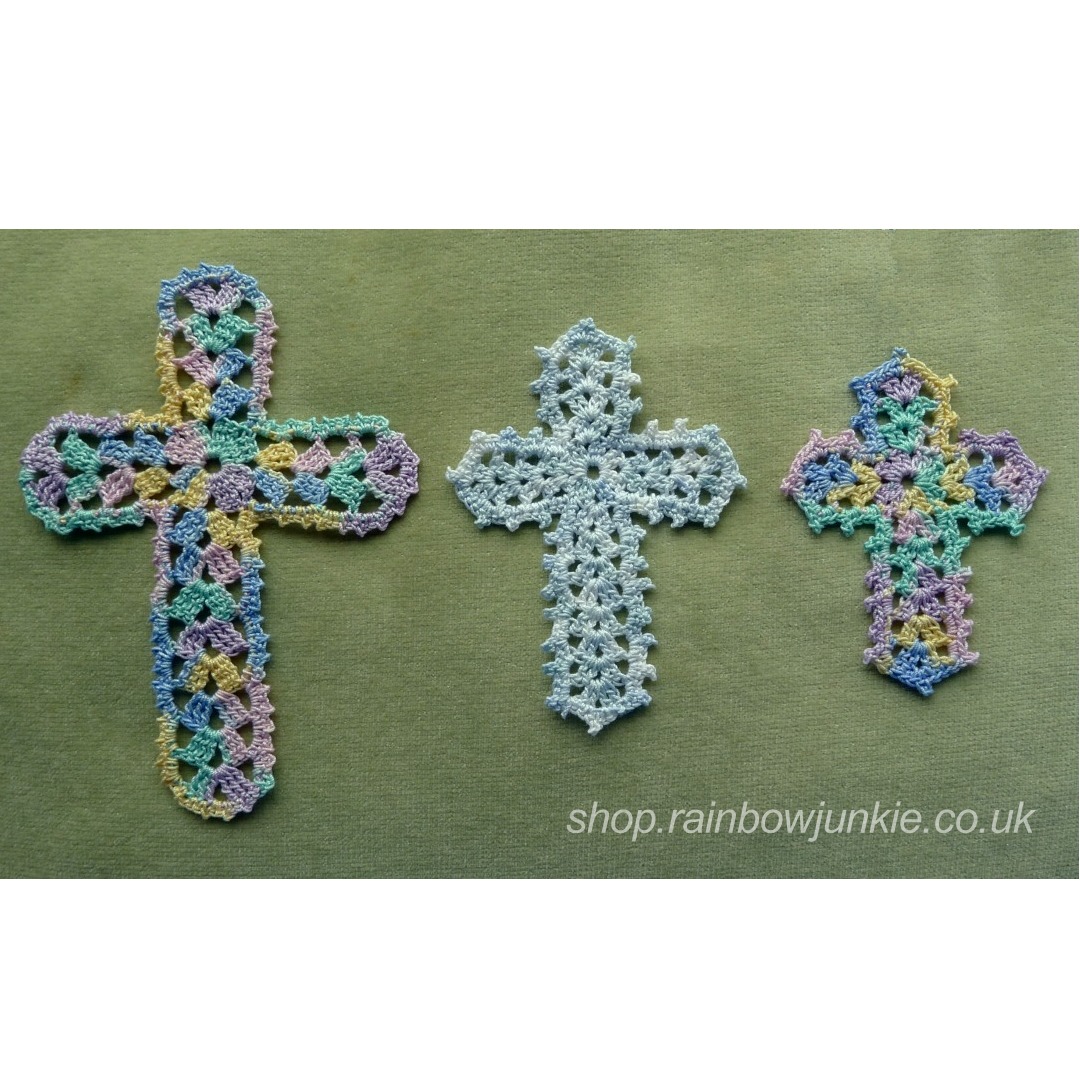 Basic dainty cross bookmark compared to one made with the extended version and one made from the original cross bookmark pattern.